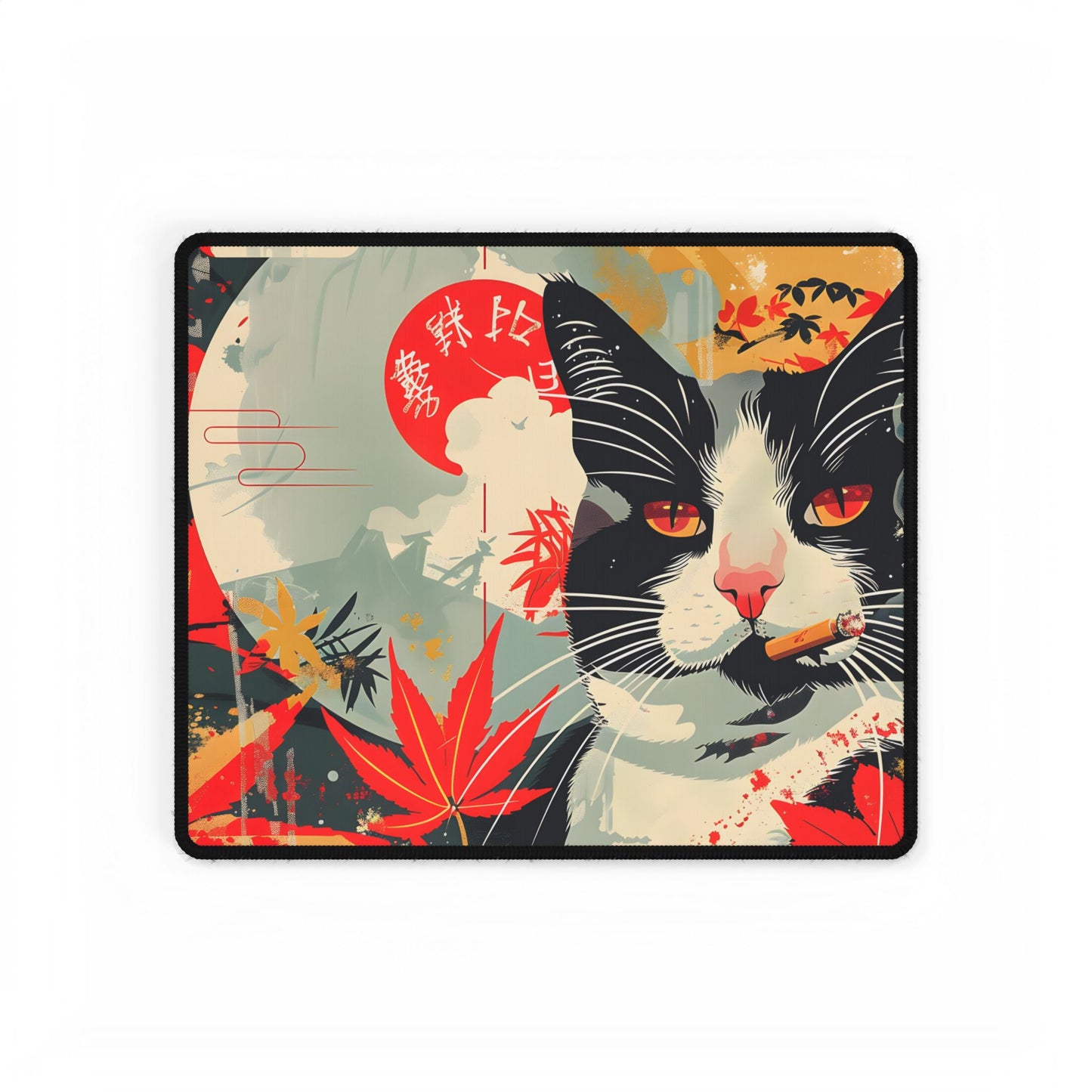 Realistic Tabby Cat with Cigarette: Unconventional Feline Fun - Desk Mat
