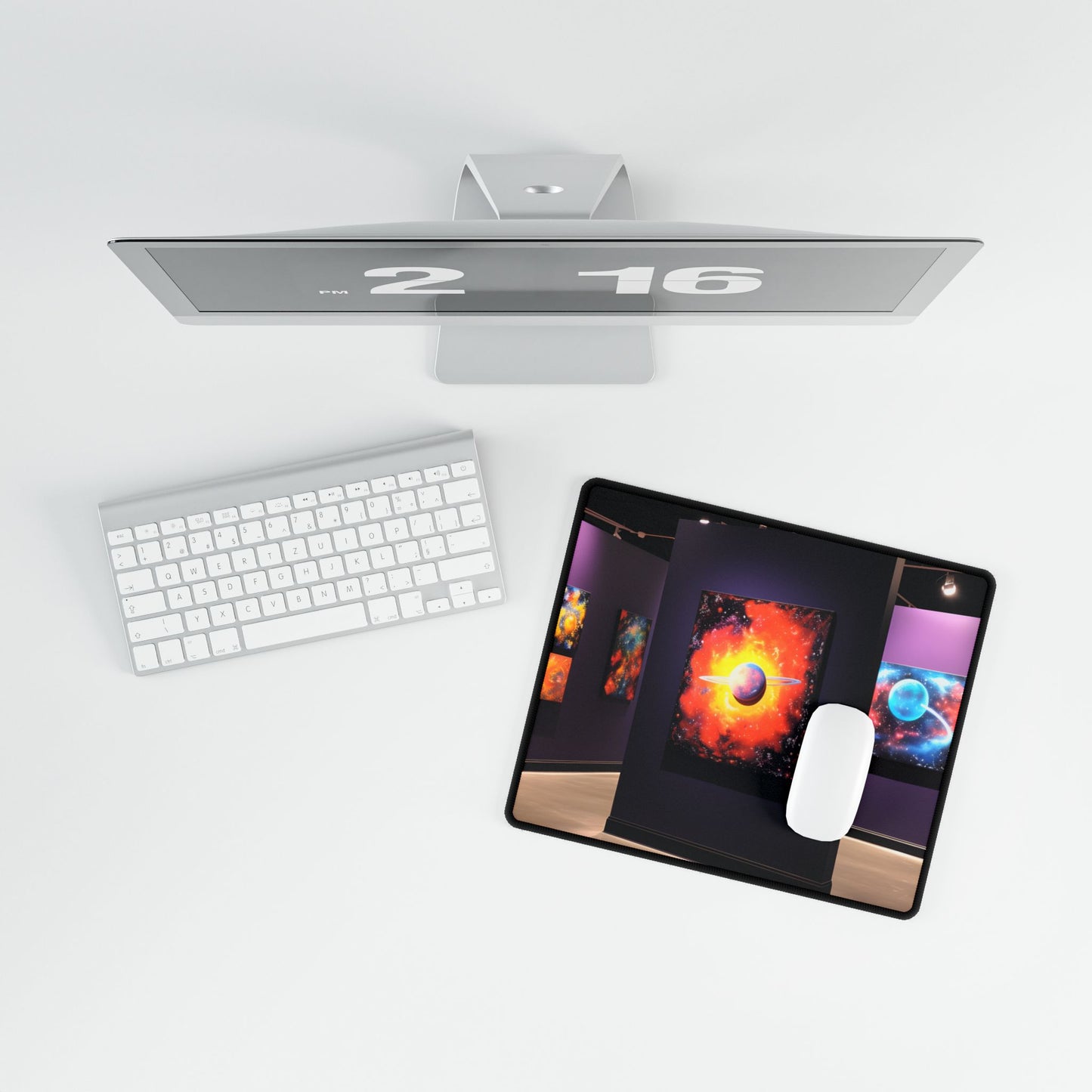 Celestial Art Gallery: Indoor Space with Dark-Light Contrast - Desk Mat