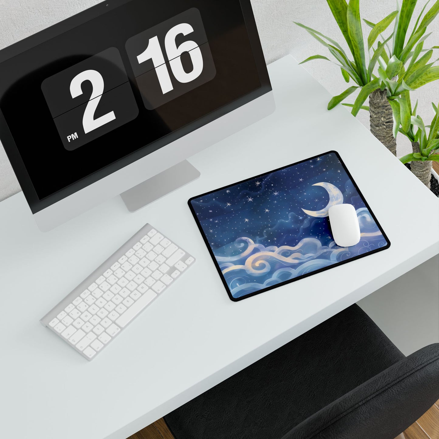 Whimsical Night Sky Dreams: Magical Illustration - Desk Mat