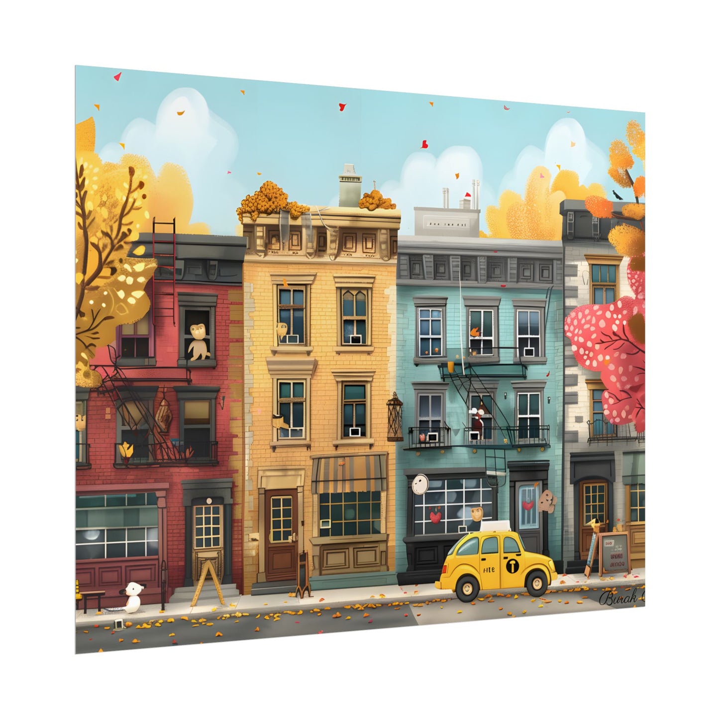 Whimsical Wonder: Playful Yellow Building Illustration - Poster