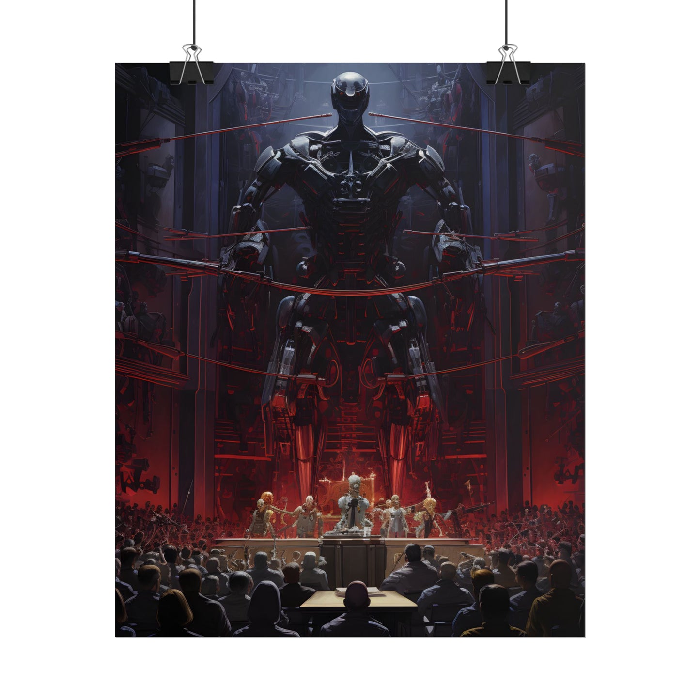 Robot Orchestra: Modern Concert Hall Scene Art - Poster