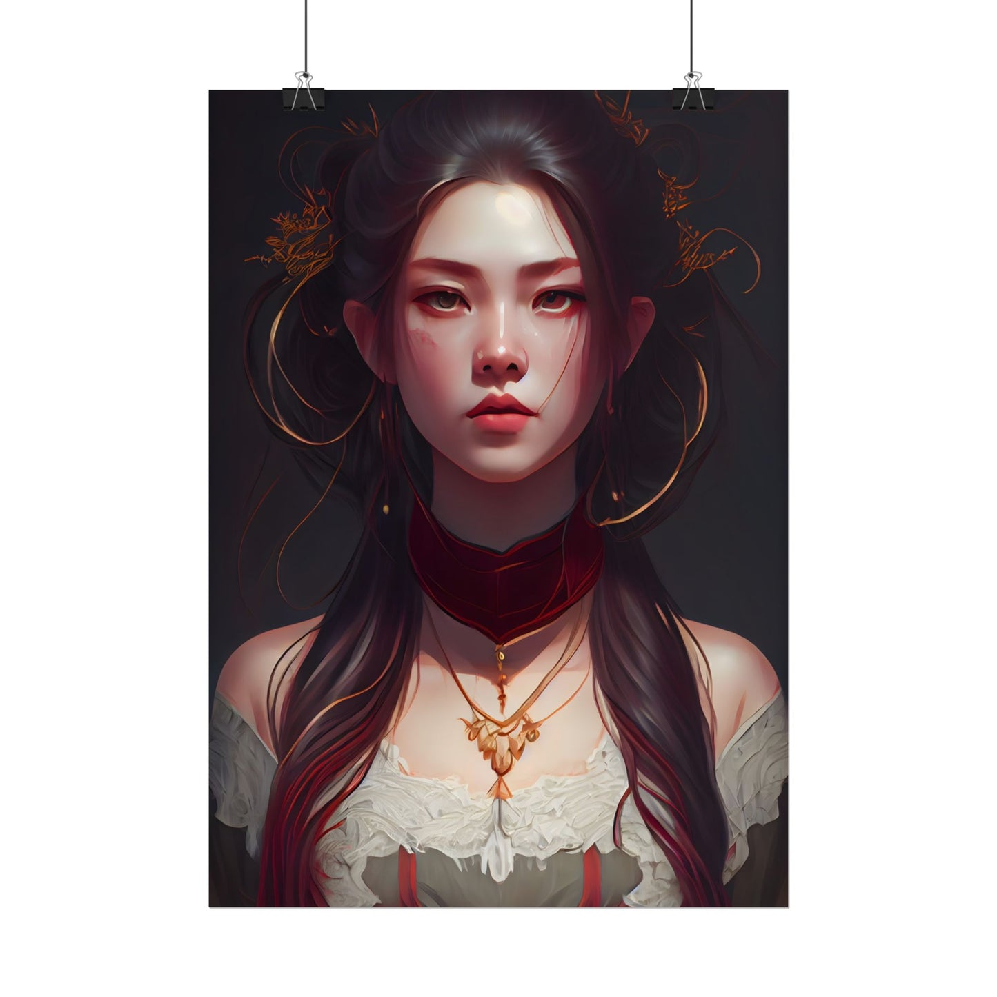 Intense Female Portrait: Brown Hair Beauty - Poster