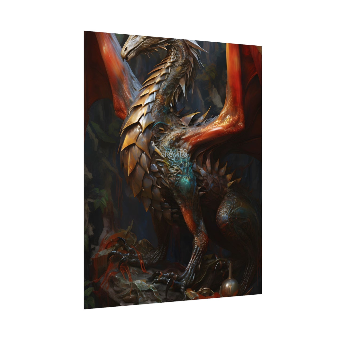 Fantasy Dragon Guardian Art: Ancient Dragon in its Lair - Poster