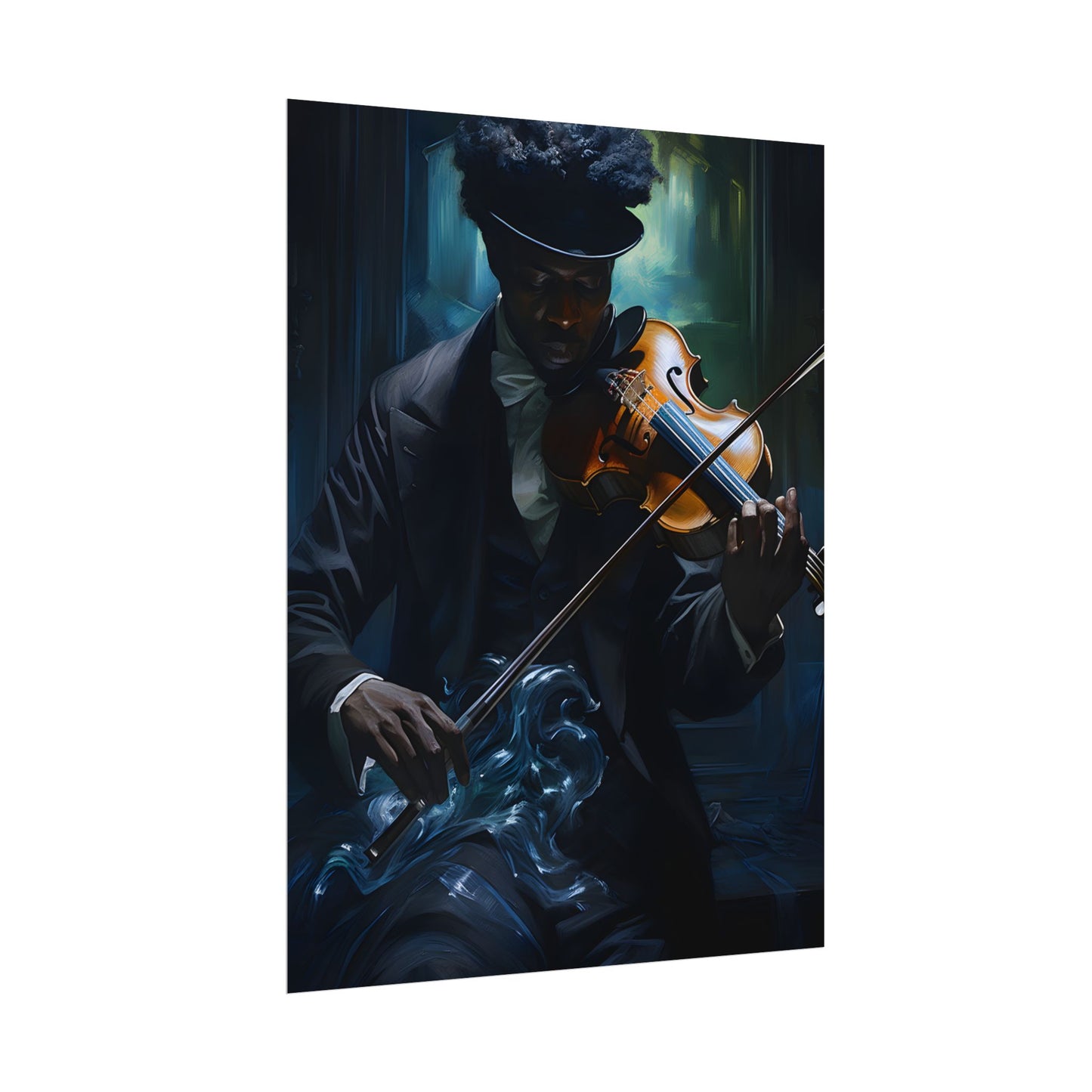 Mysterious Musician in Concentration: Portrait with Violin - Poster