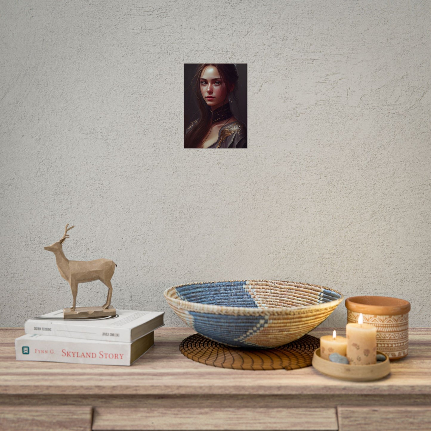 Elegant Indoor Portrait: Brown Hair Beauty - Poster