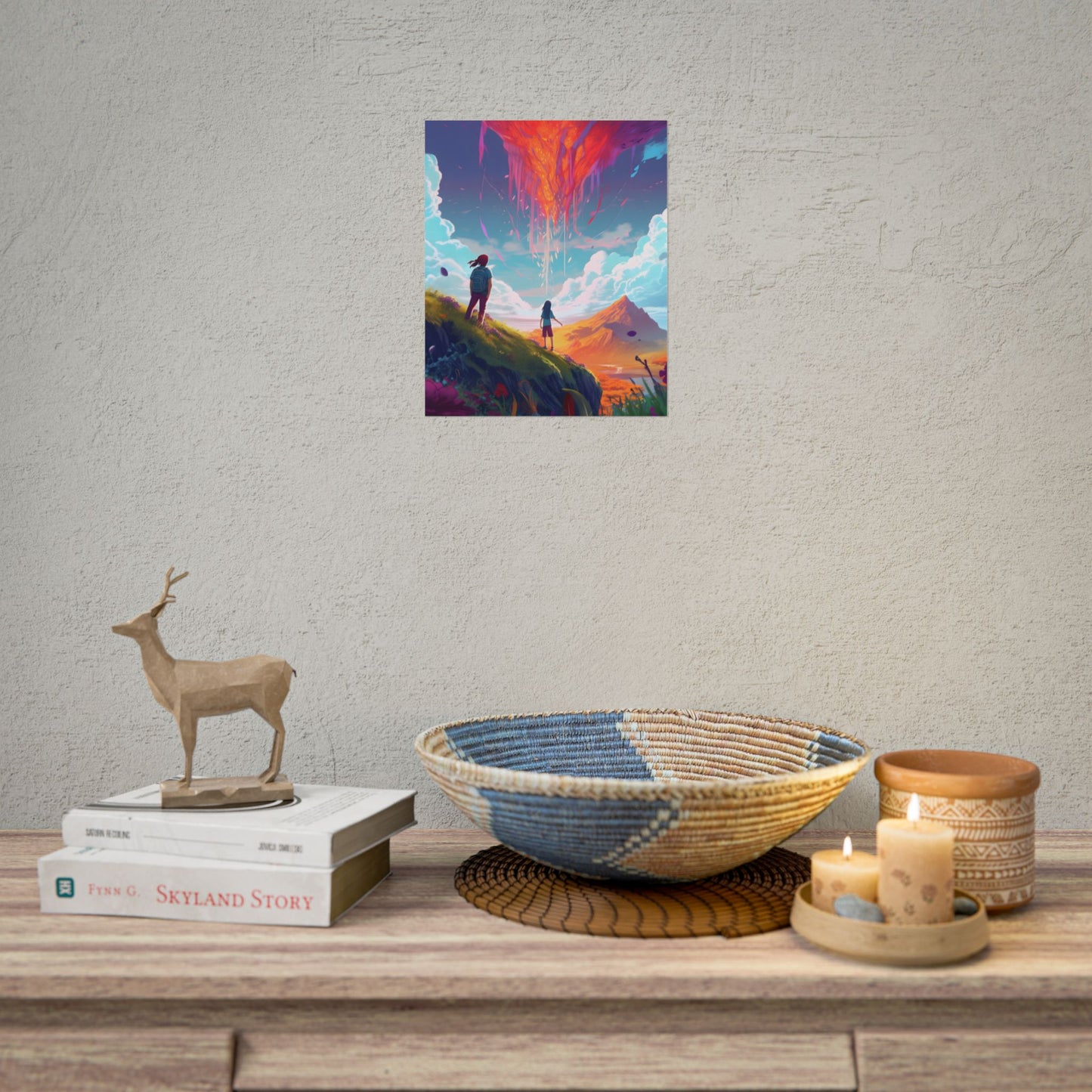 Children's Serene Moment: Meadow Under a Cloudy Sky - Poster