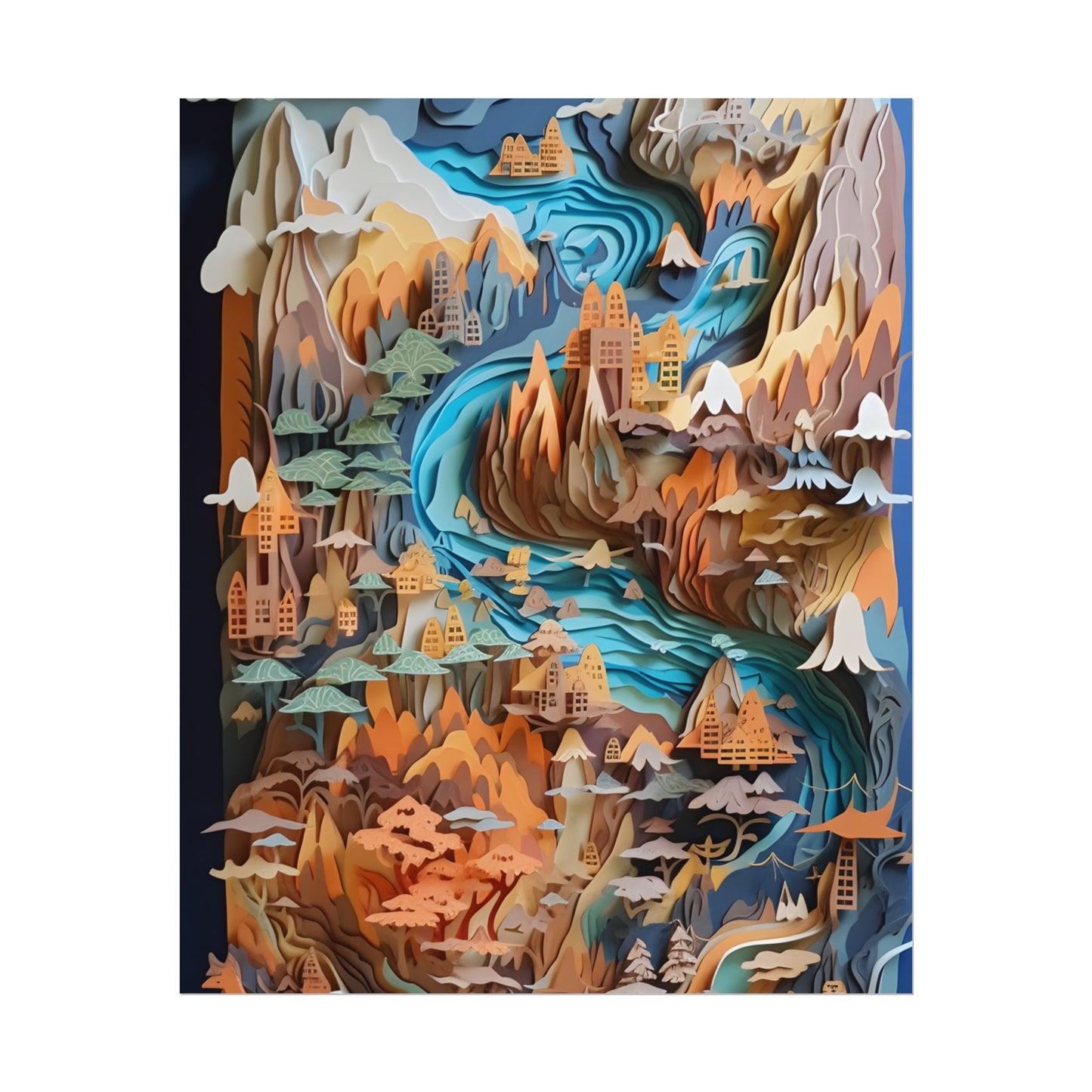 Vibrant Paper Quilling Paradise: Tropical Island Landscape with Colorful Flower - Poster