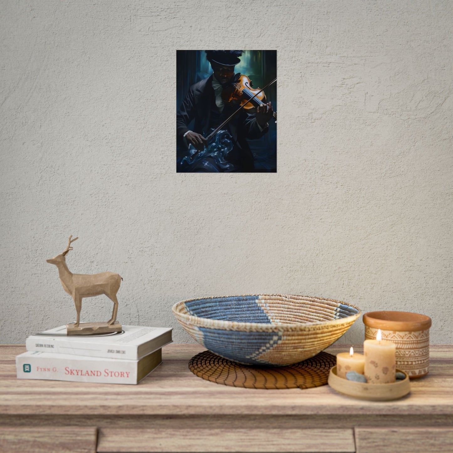 Mysterious Musician in Concentration: Portrait with Violin - Poster