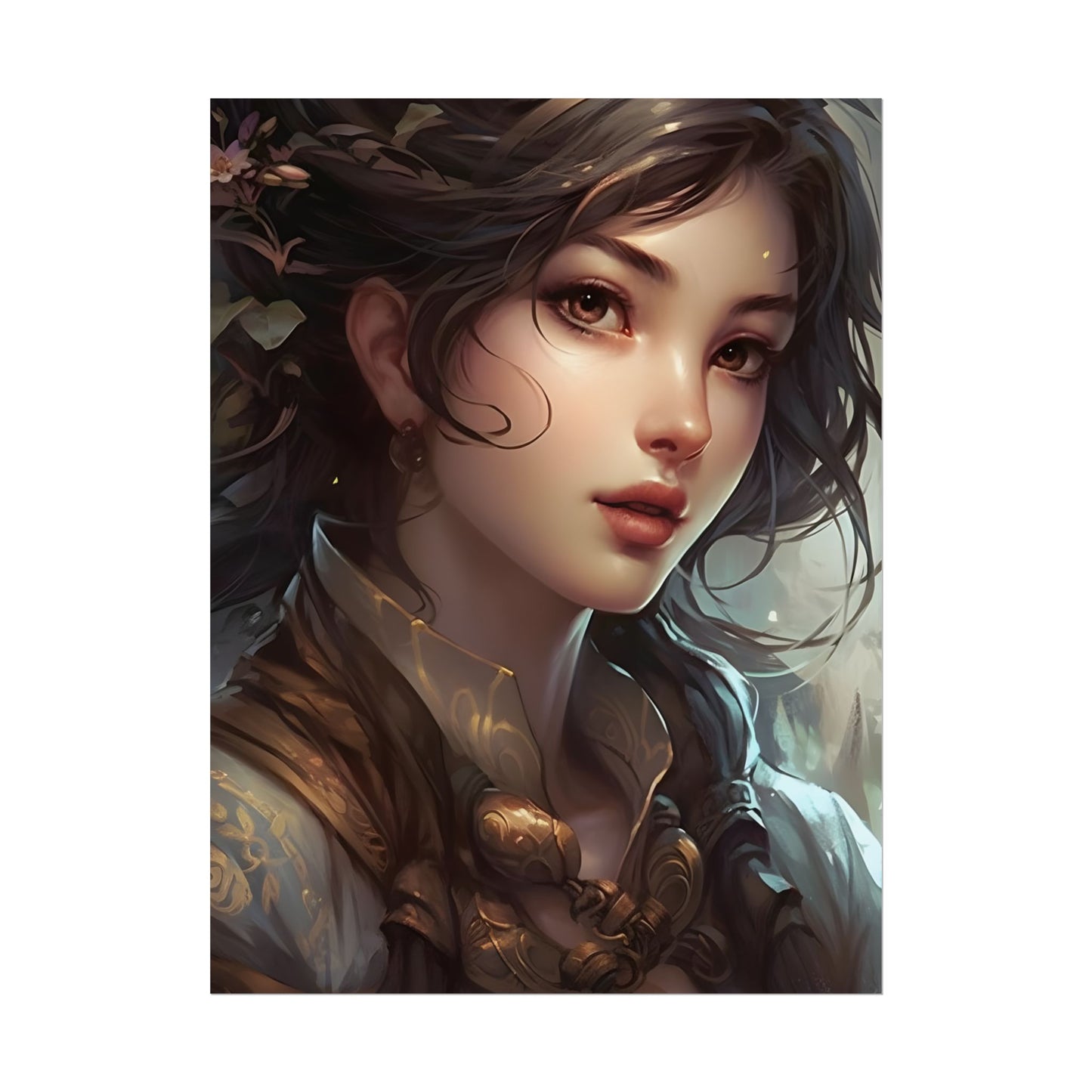 Astonishing Brunette Portrait: Elegant Digital Artwork - Poster