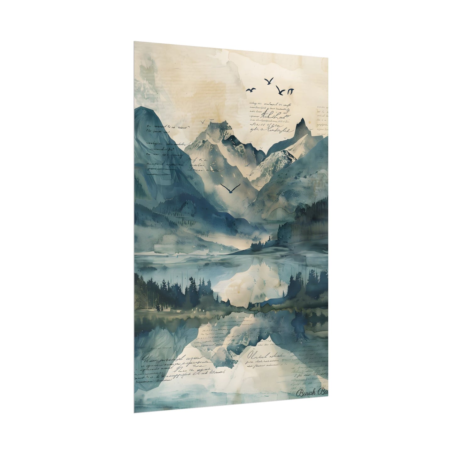 Serene Mountain Landscape: Wildlife Art with Birds in Flight - Poster