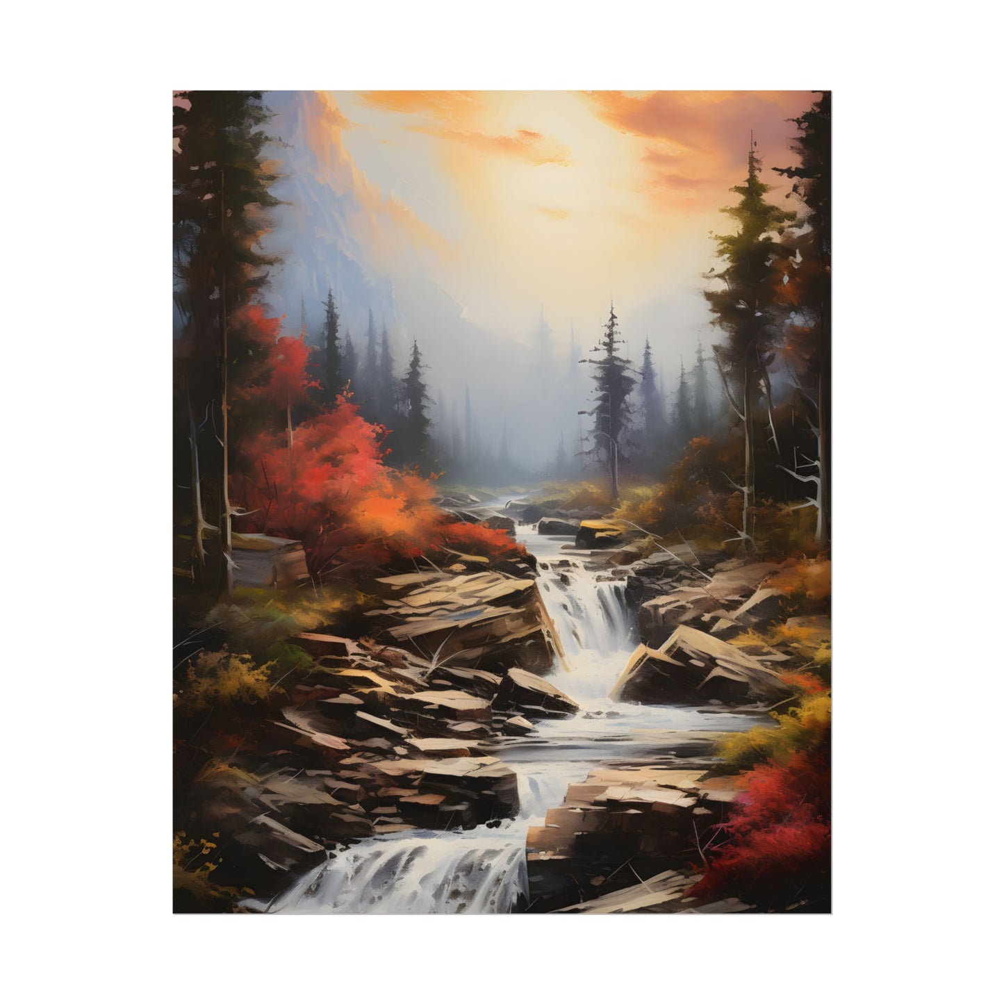 Breathtaking Waterfall: Magnificent Oil Painting Artwork - Poster