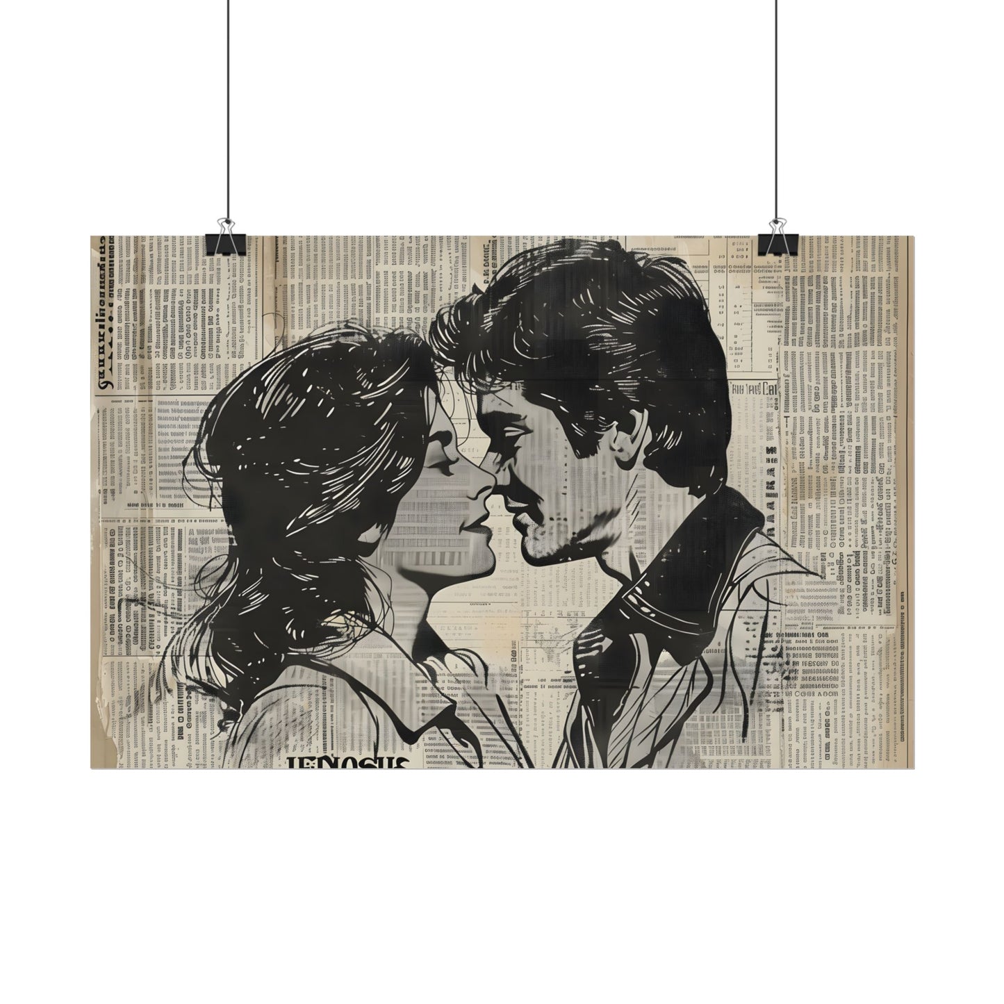 Vintage Romance Couples: Timeless Newsprint Art - Poster