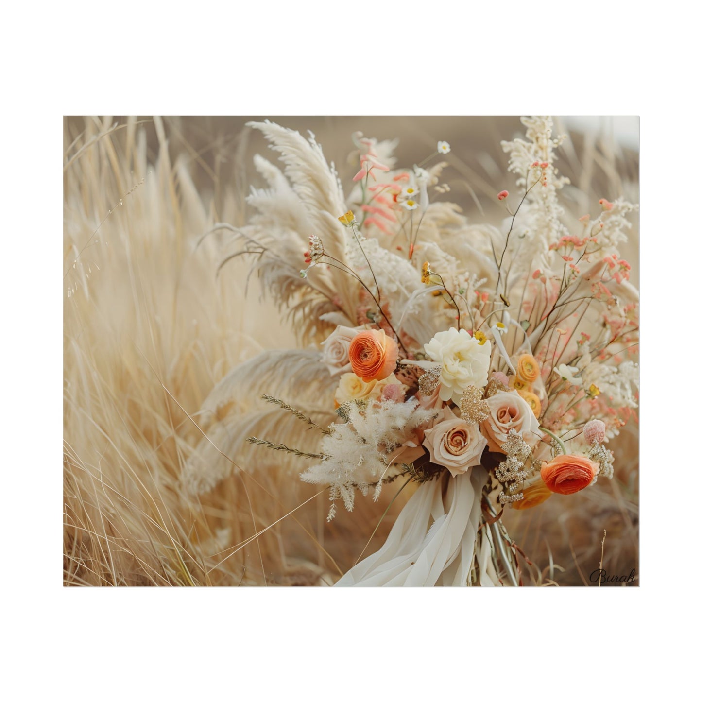 Whimsical Floral Oasis: Vibrant Pampas Artwork - Poster