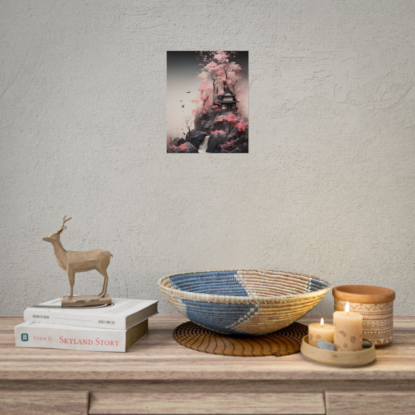 Ash Magenta Masterpiece: Rugged Landscape with Moss Green Forest - Poster