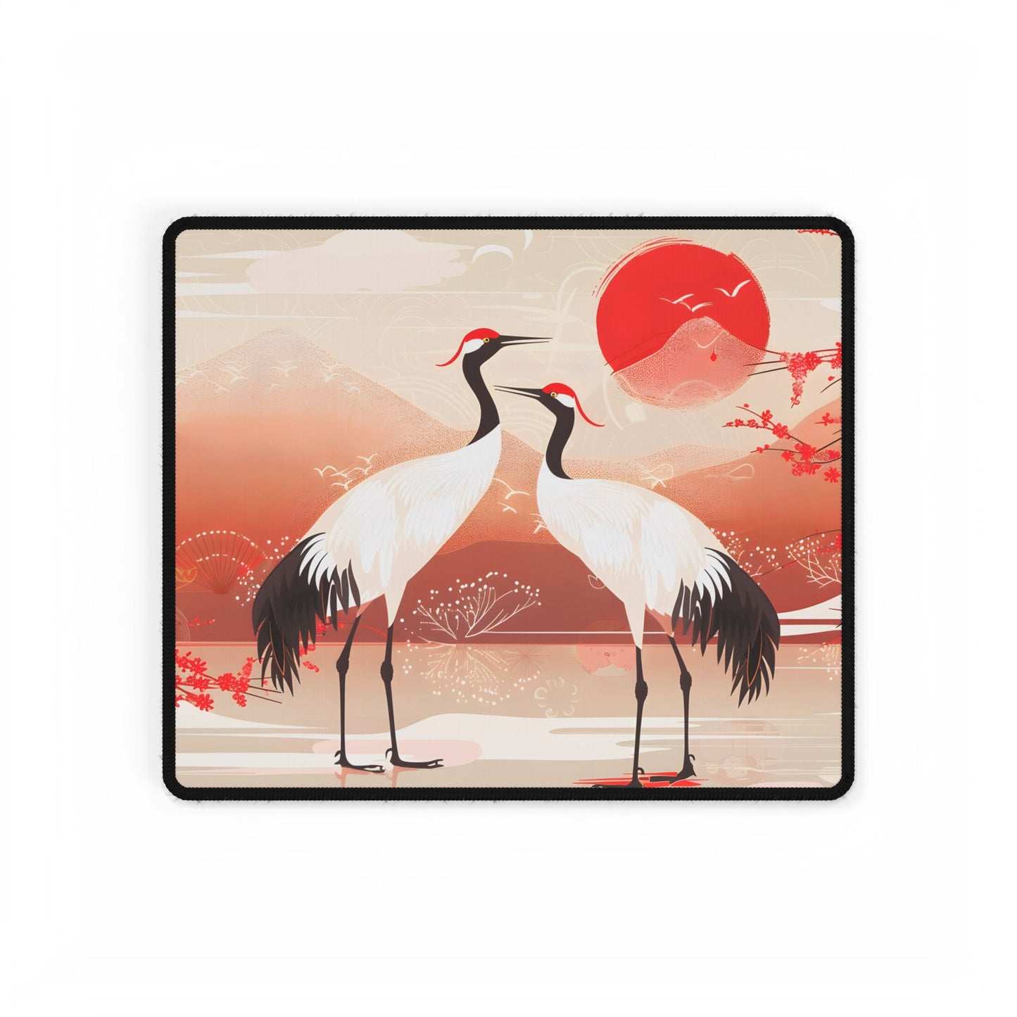 Two Cranes in Serene Nature: Tranquil Wildlife Artwork - Desk Mat