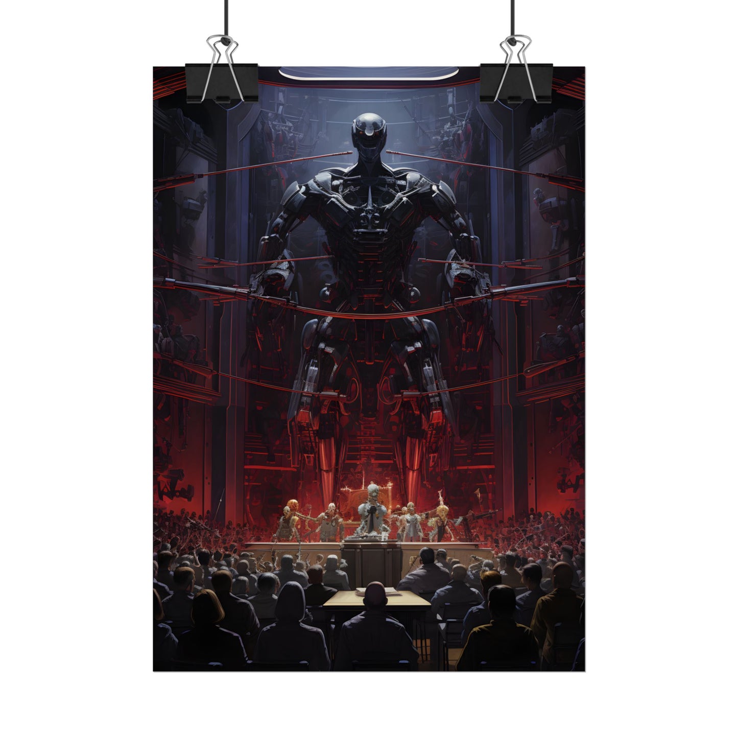 Robot Orchestra: Modern Concert Hall Scene Art - Poster