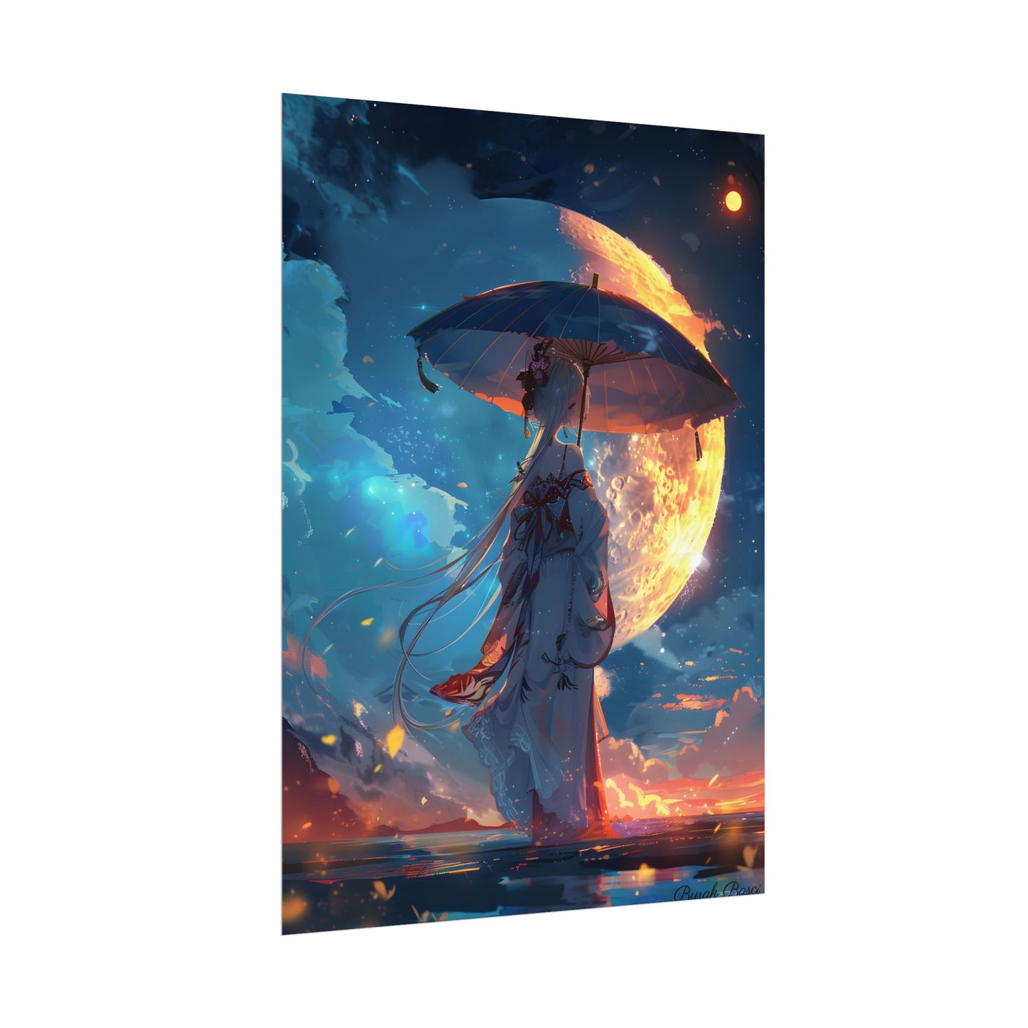Winter Anime Girl: Holding Umbrella in Snowy Scene - Poster