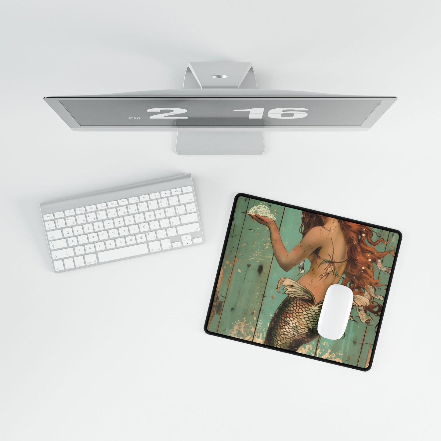 Whimsical Vintage Mermaid: A Soap Bubble Serenade - Desk Mat