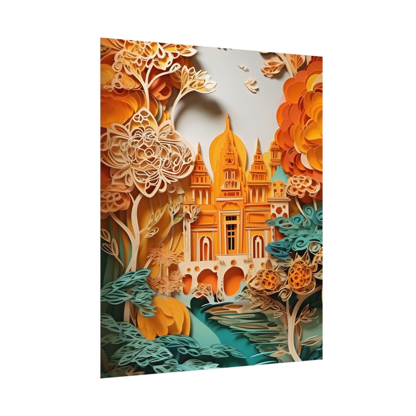 Colorful Indian Paper Quilling Art: Beautiful Landscape - Poster