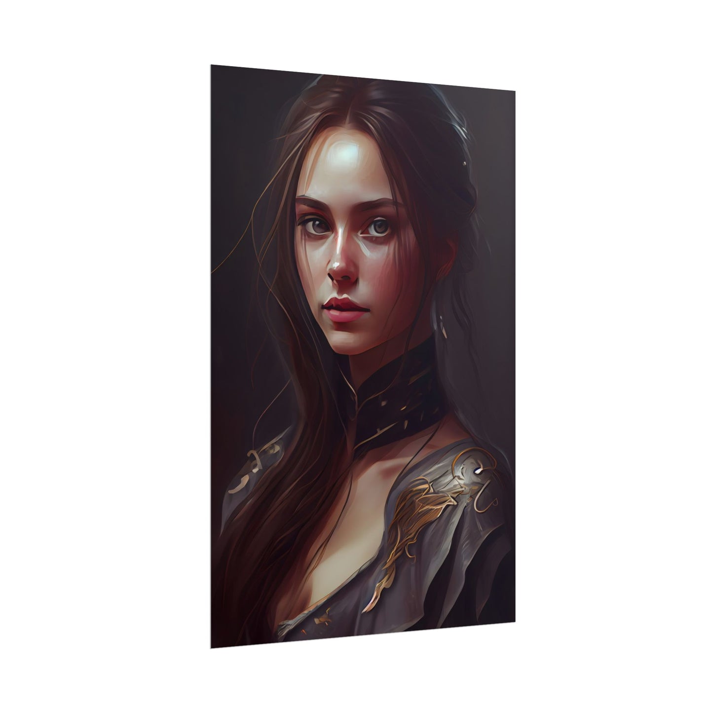 Elegant Indoor Portrait: Brown Hair Beauty - Poster
