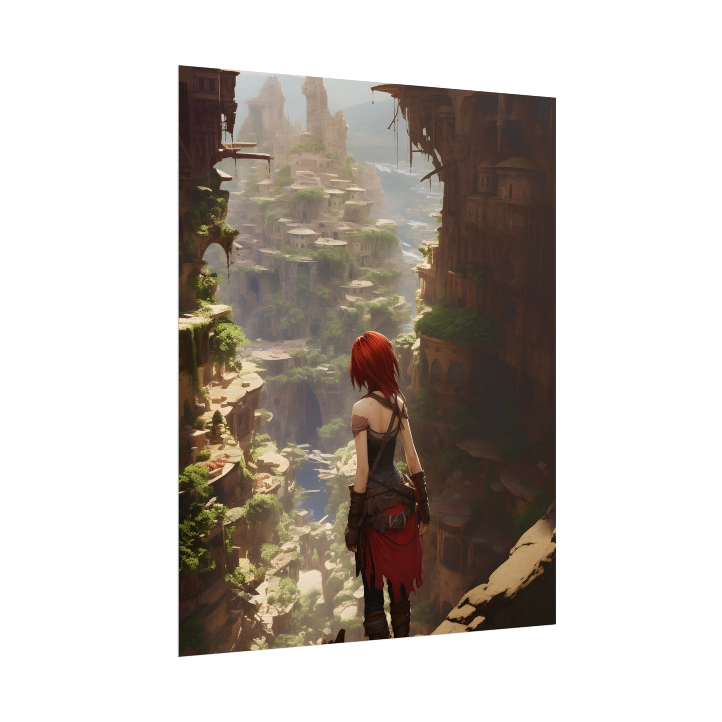 Anime Red Haired Female: Dramatic Bird's Eye View - Poster