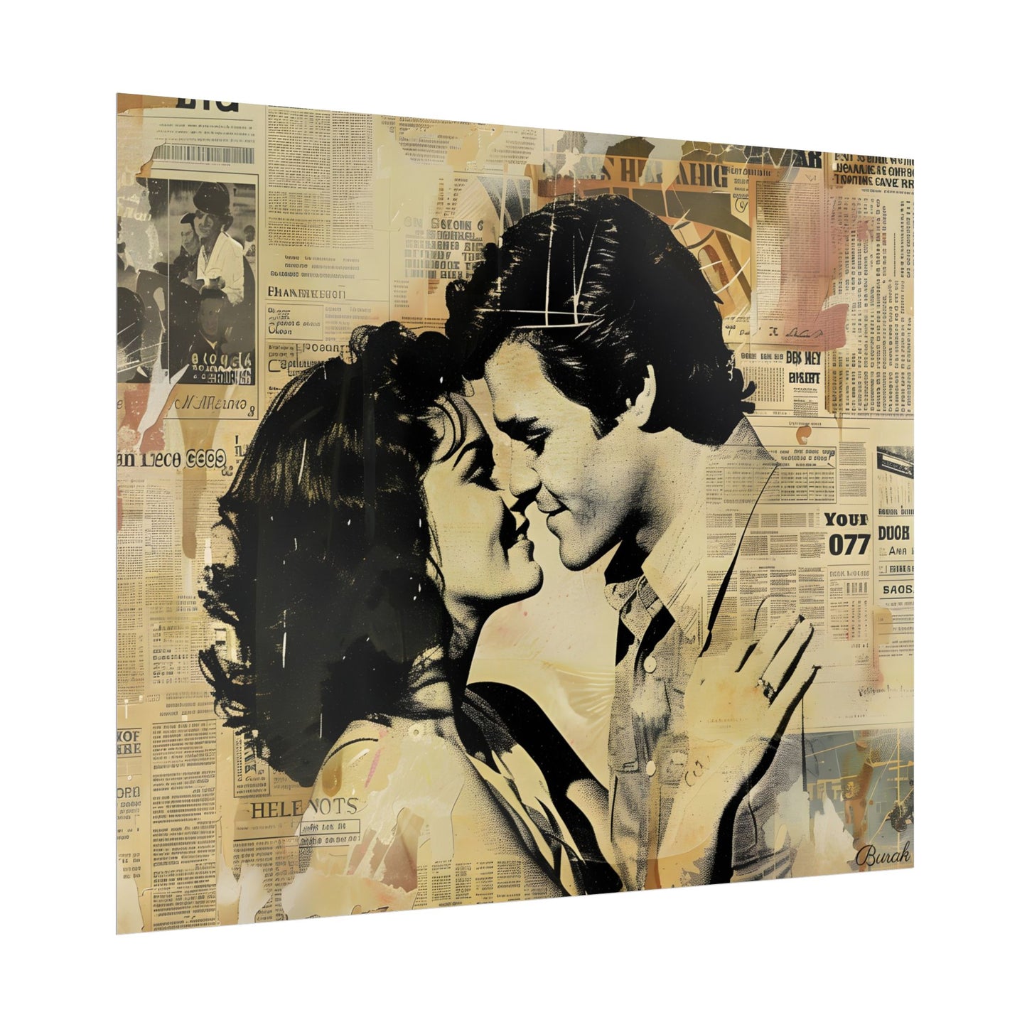 Retro Vintage Romance: Couples Newsprint Artwork - Poster