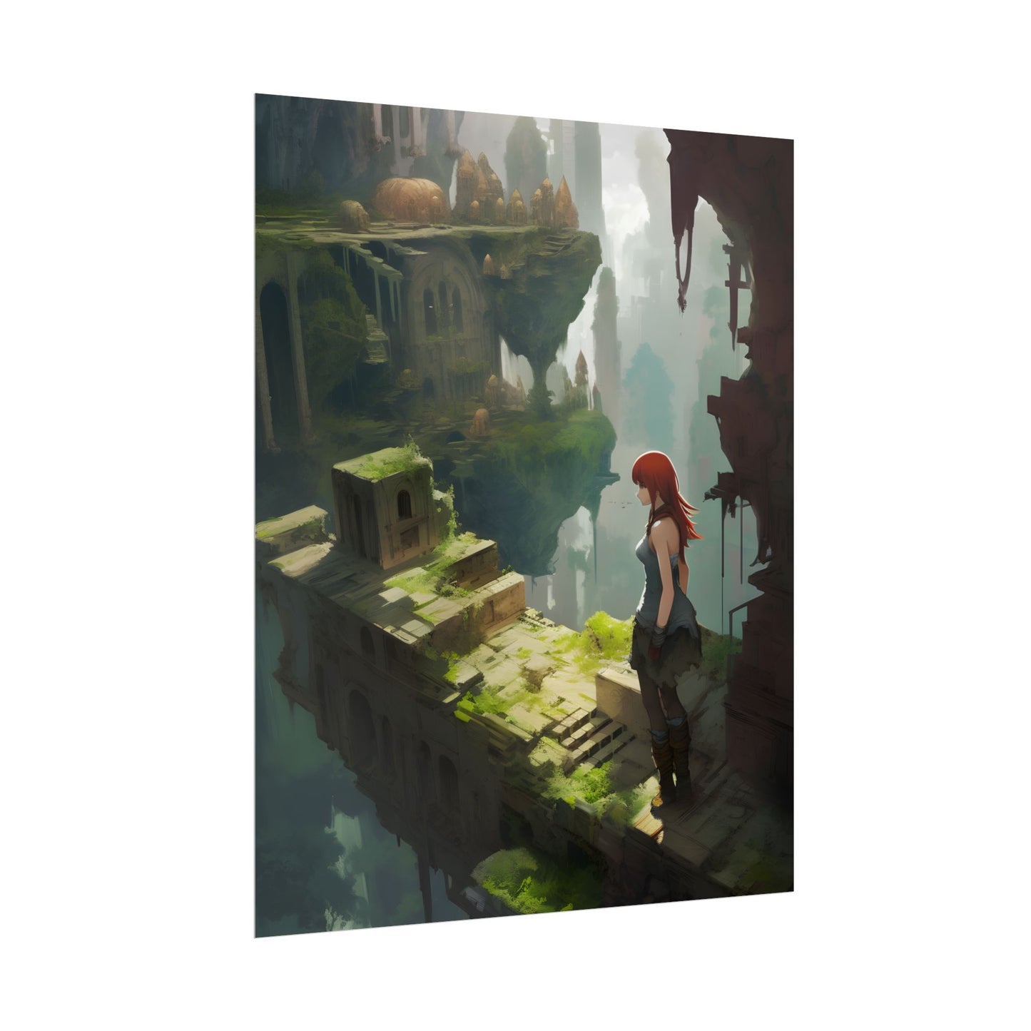 Anime Red Haired Female: Dramatic Eyes Art - Poster