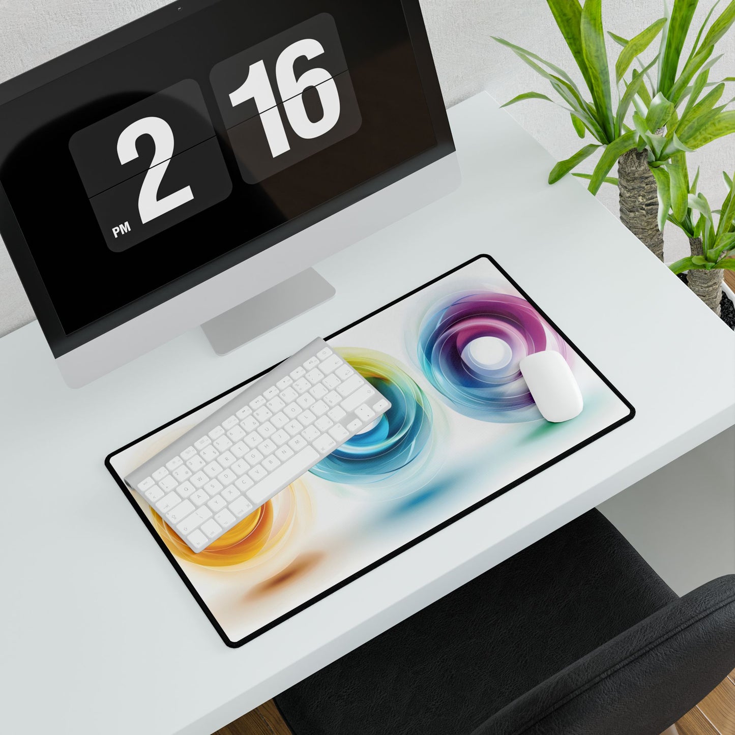Vibrant Circles: A Dynamic Artwork of Swirling Colors - Desk Mat