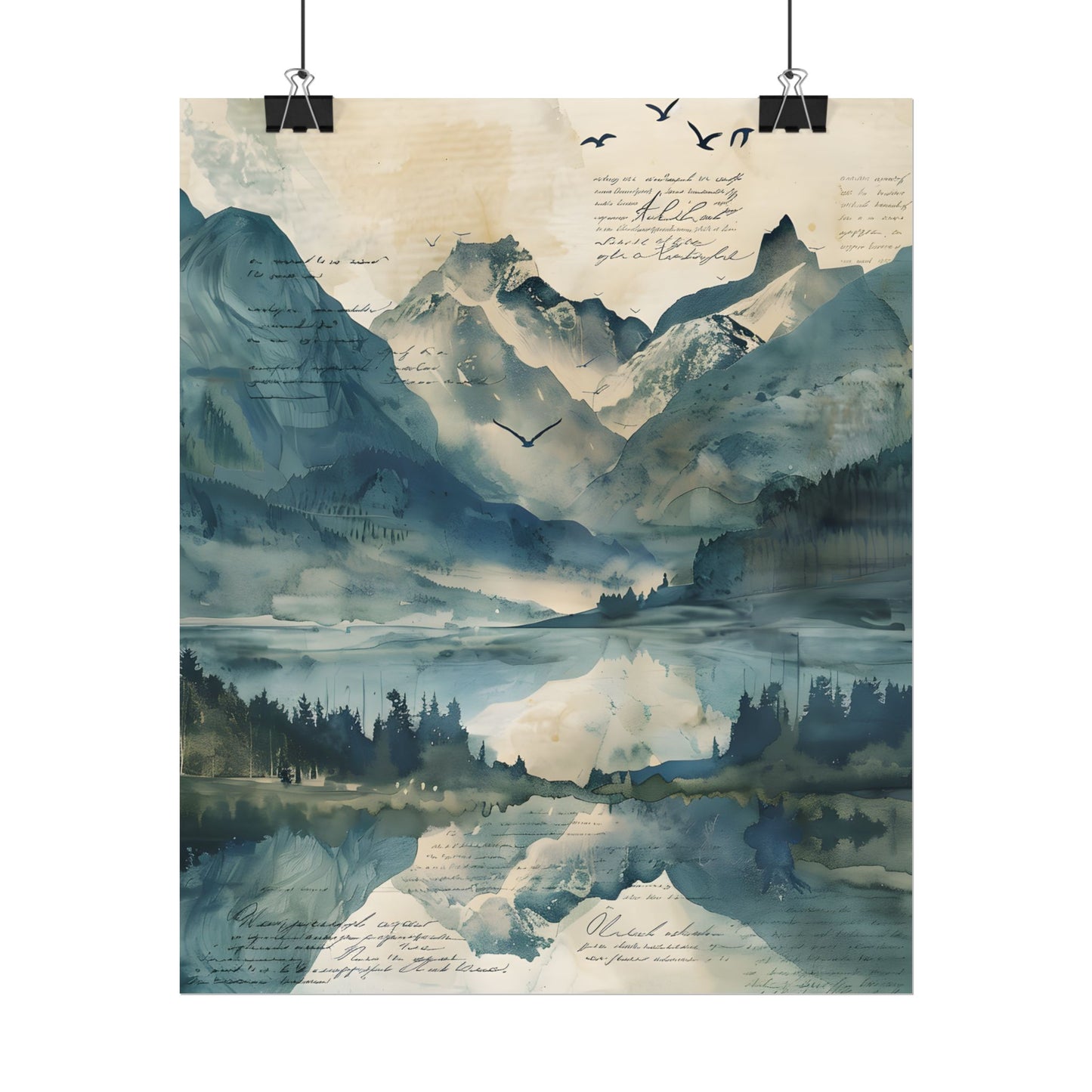 Serene Mountain Landscape: Wildlife Art with Birds in Flight - Poster