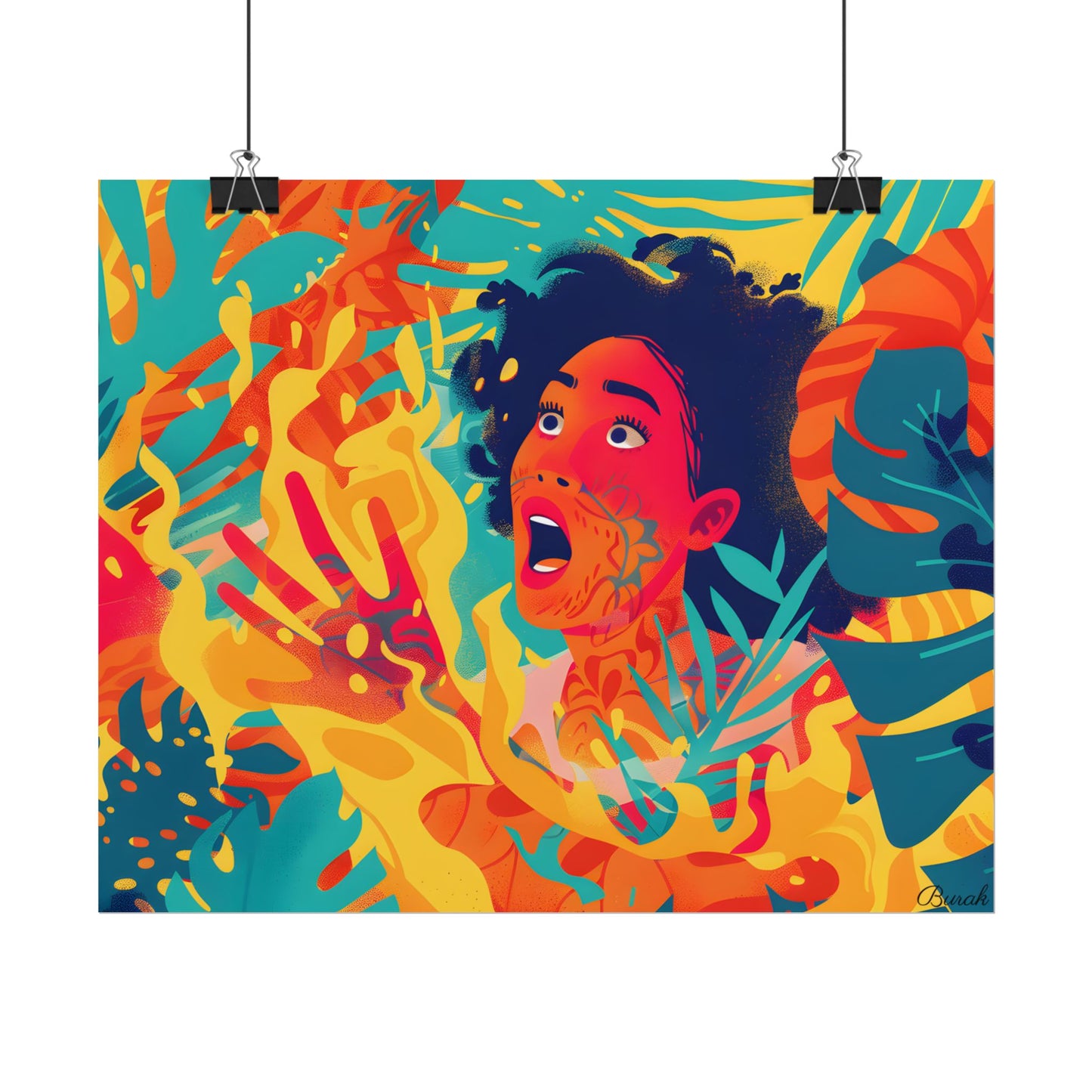 Whimsical Plant Illustration: Digital Cartoon Art - Poster