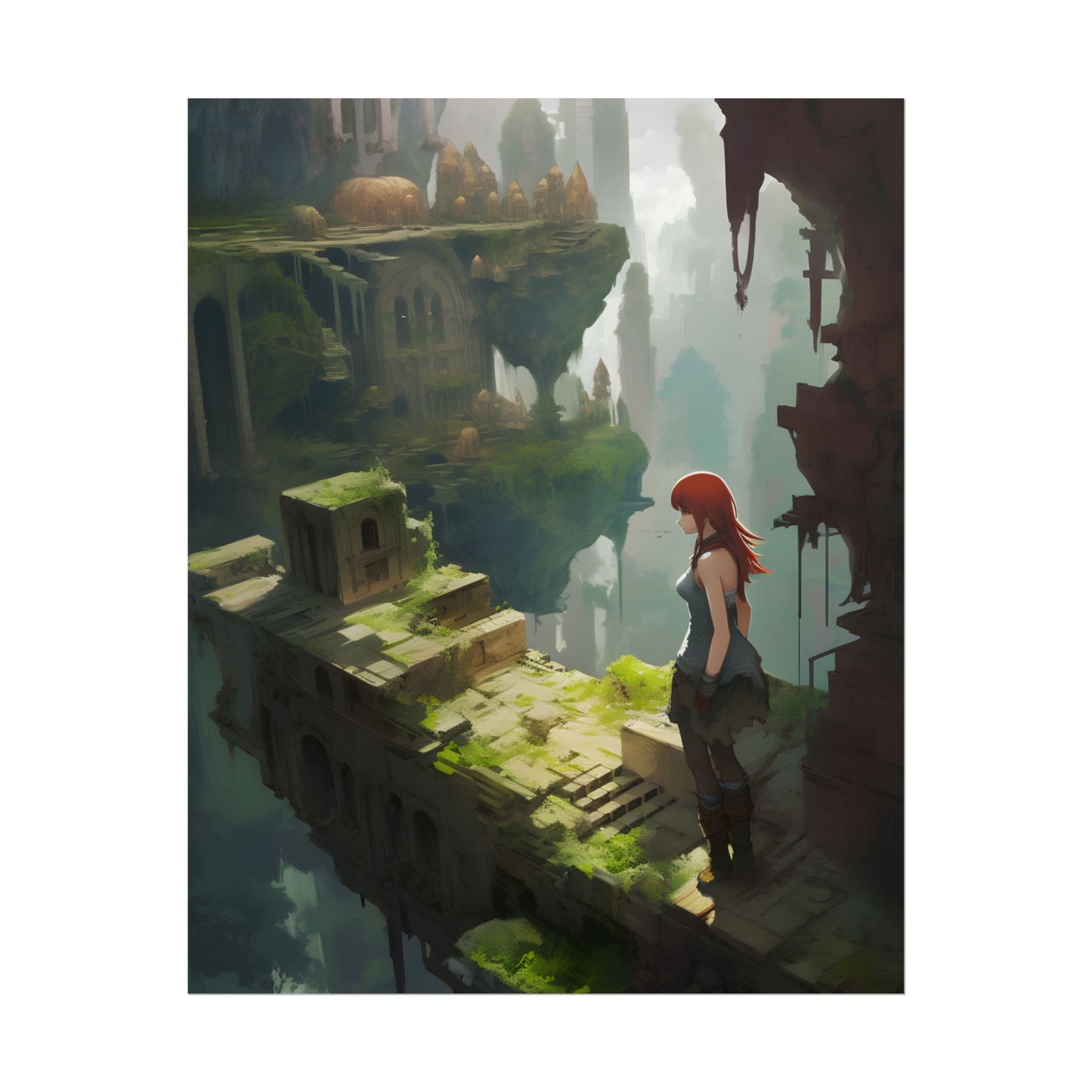 Anime Red Haired Female: Dramatic Eyes Art - Poster