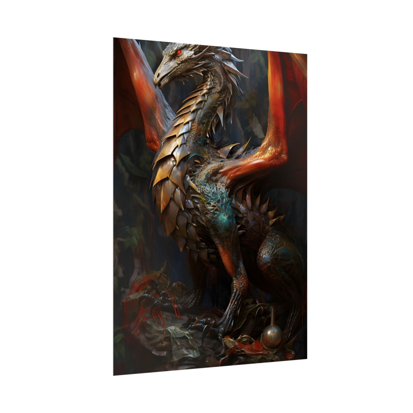 Fantasy Dragon Guardian Art: Ancient Dragon in its Lair - Poster