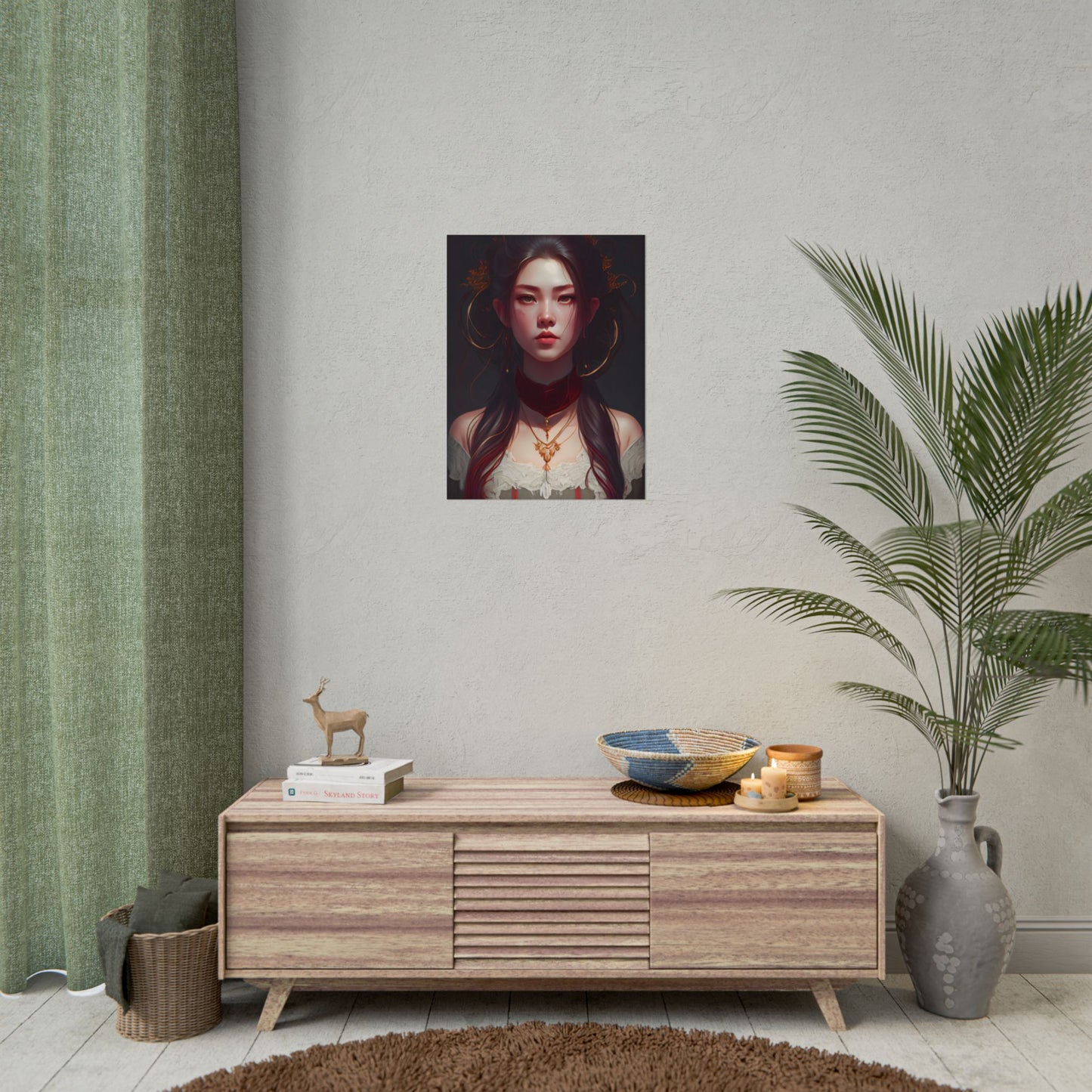 Intense Female Portrait: Brown Hair Beauty - Poster