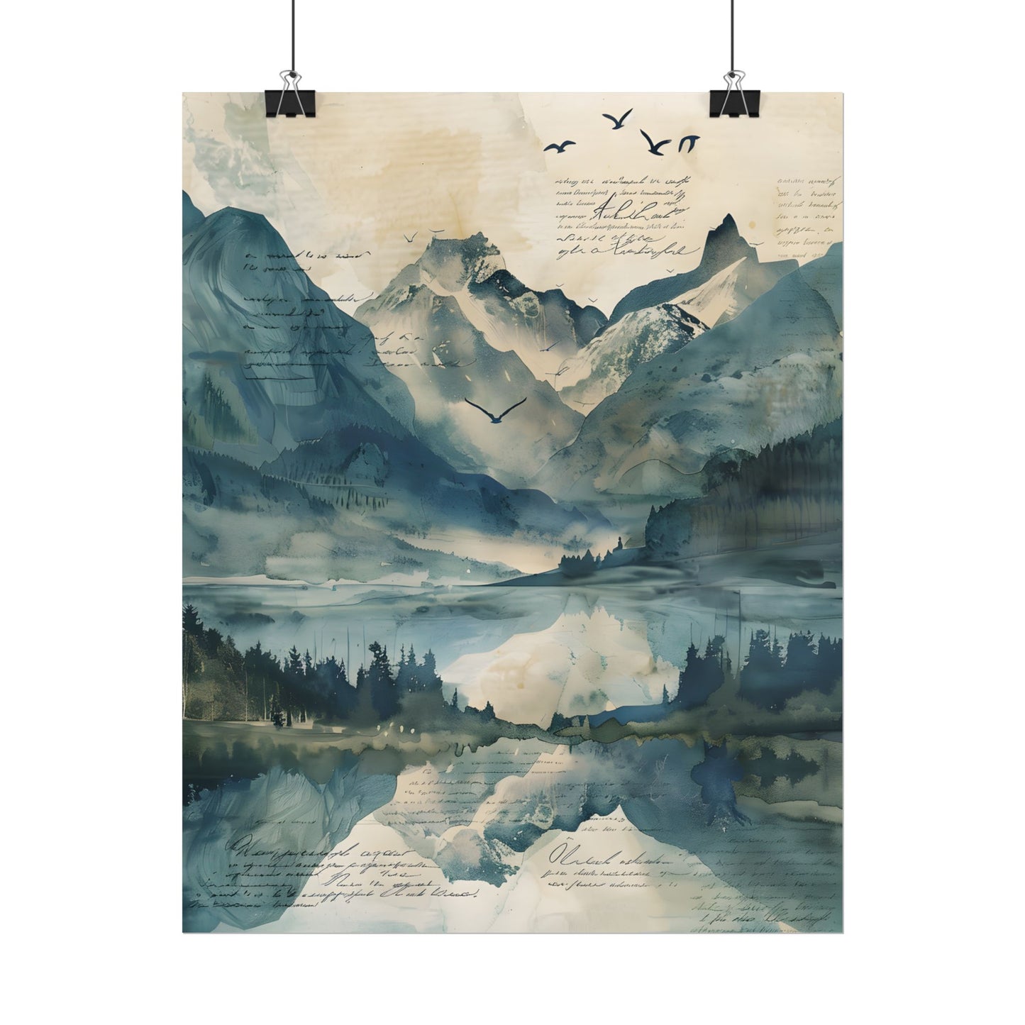 Serene Mountain Landscape: Wildlife Art with Birds in Flight - Poster