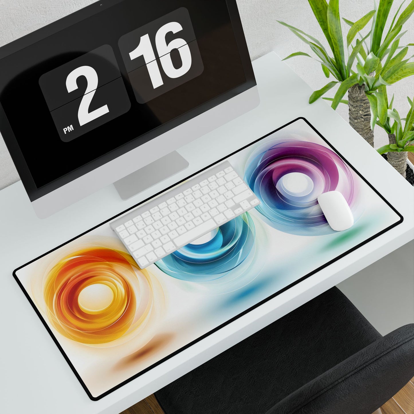 Vibrant Circles: A Dynamic Artwork of Swirling Colors - Desk Mat