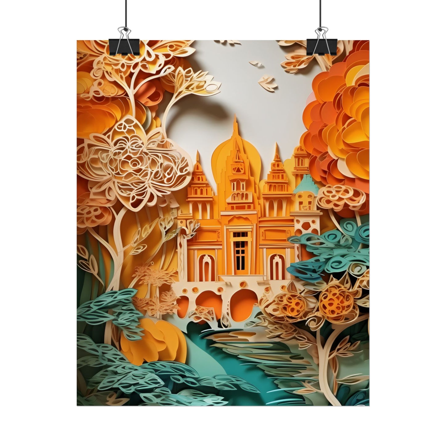Colorful Indian Paper Quilling Art: Beautiful Landscape - Poster