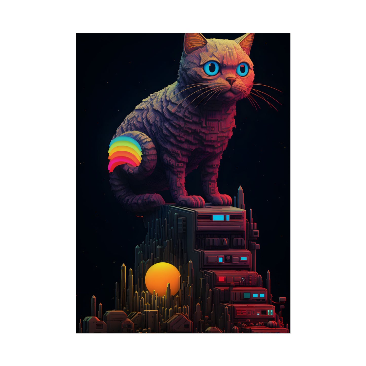 Pixelated Cyber Pets: Futuristic Digital Art - Poster