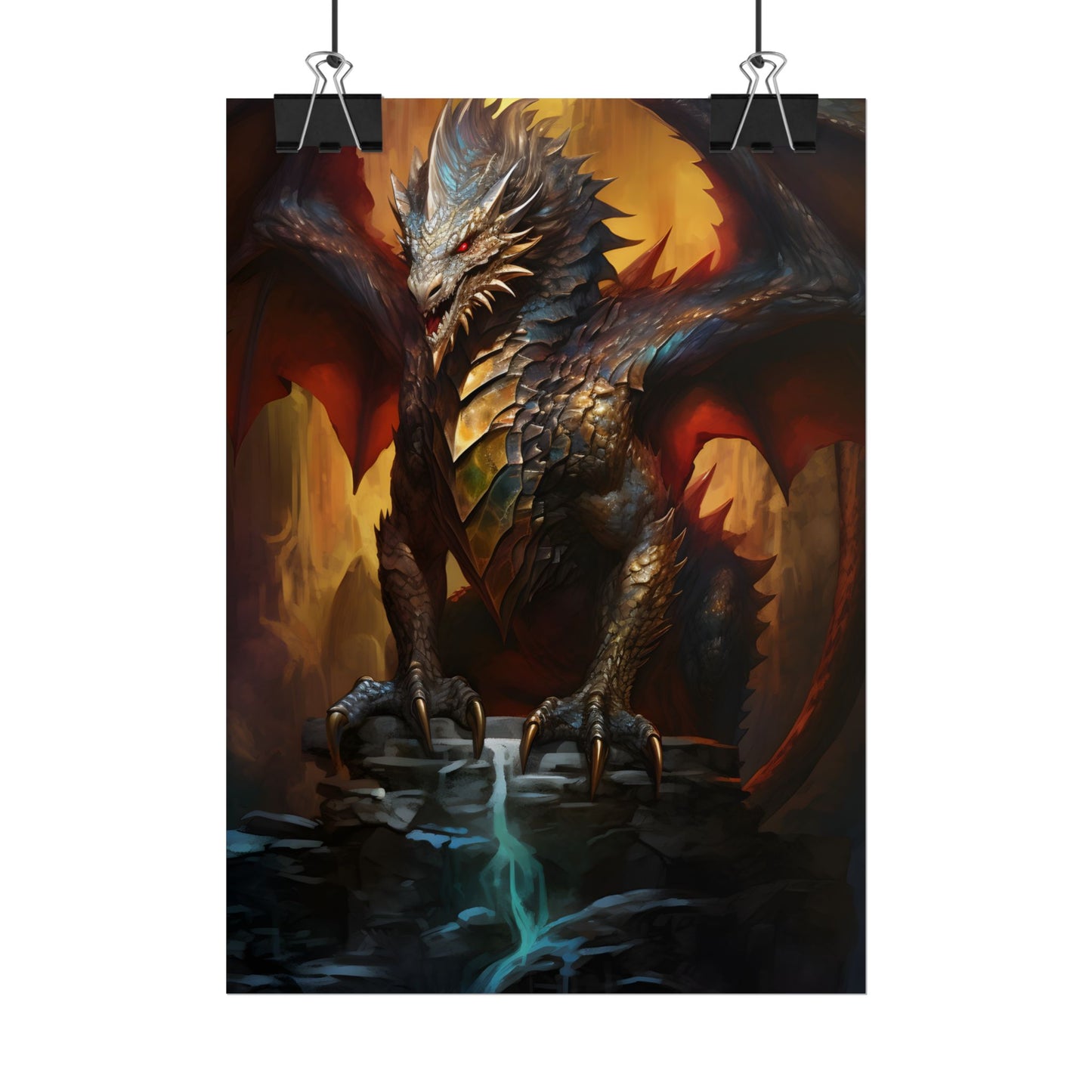 Fantasy Castle Guardian: Majestic Dragon Soars in Mid-Air - Poster