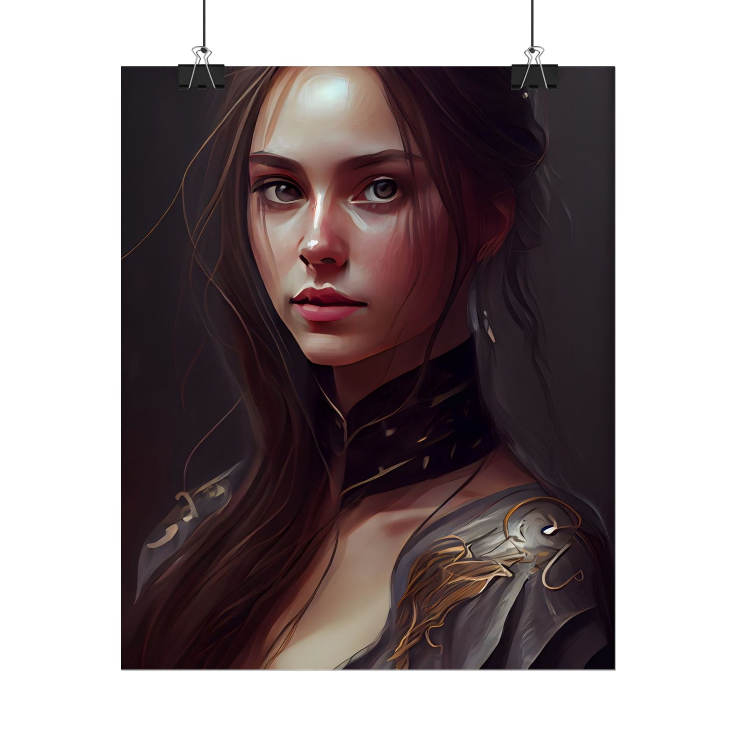 Elegant Indoor Portrait: Brown Hair Beauty - Poster