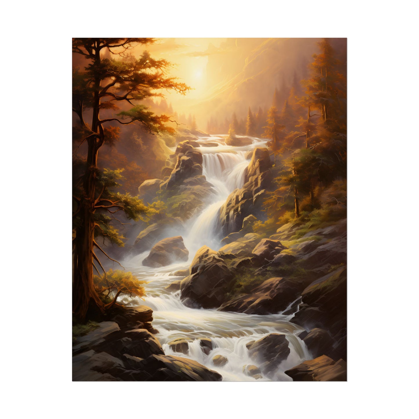 Breathtaking Waterfall: Oil Painting Artwork - Poster