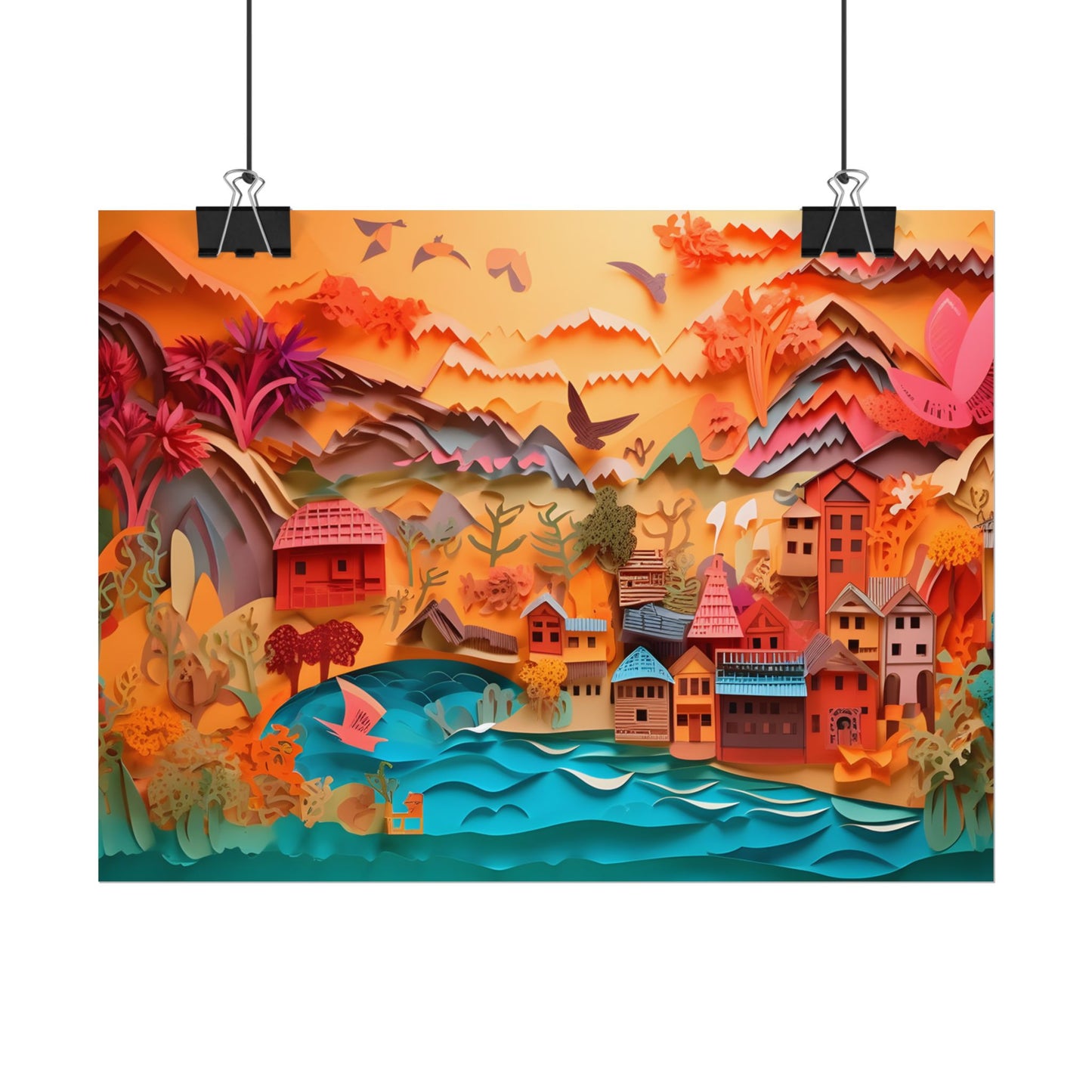 Magical Beach Landscape: Paper Quilling Artwork - Poster