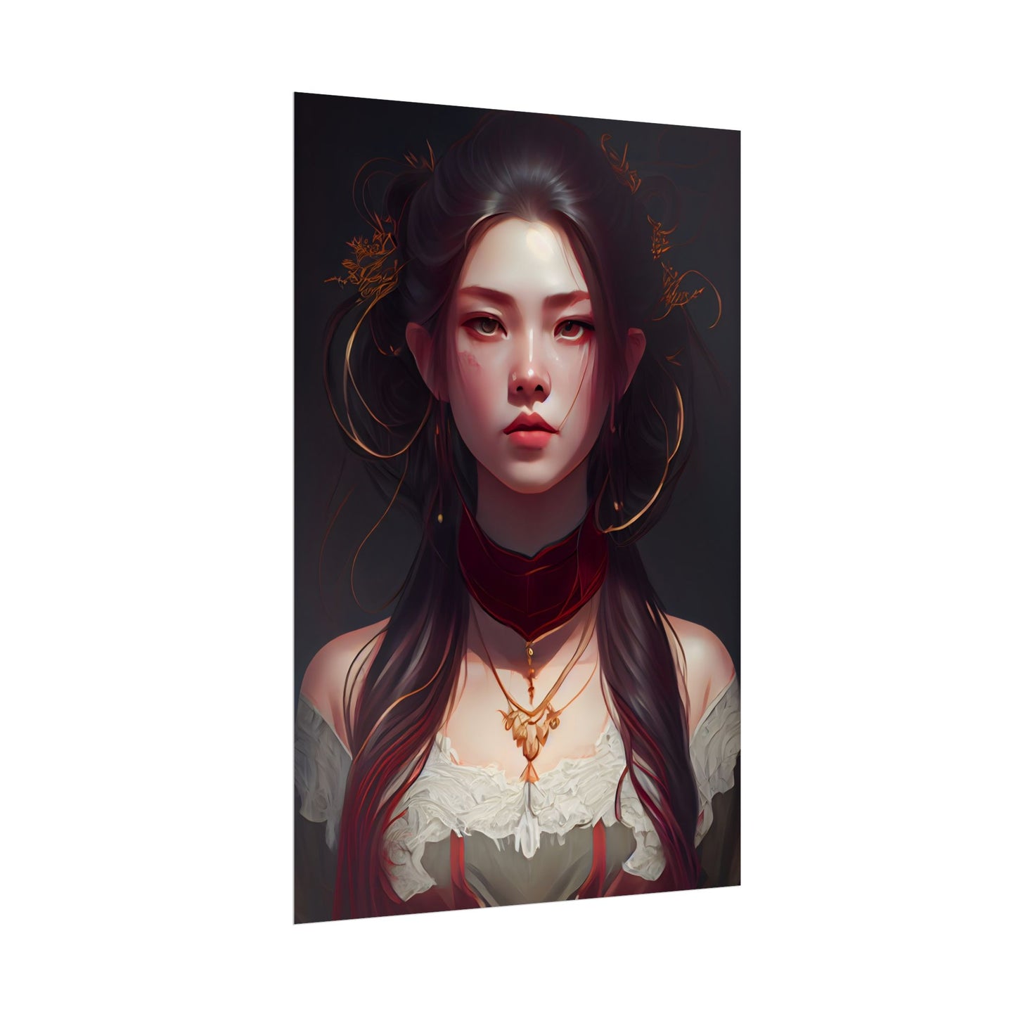 Intense Female Portrait: Brown Hair Beauty - Poster