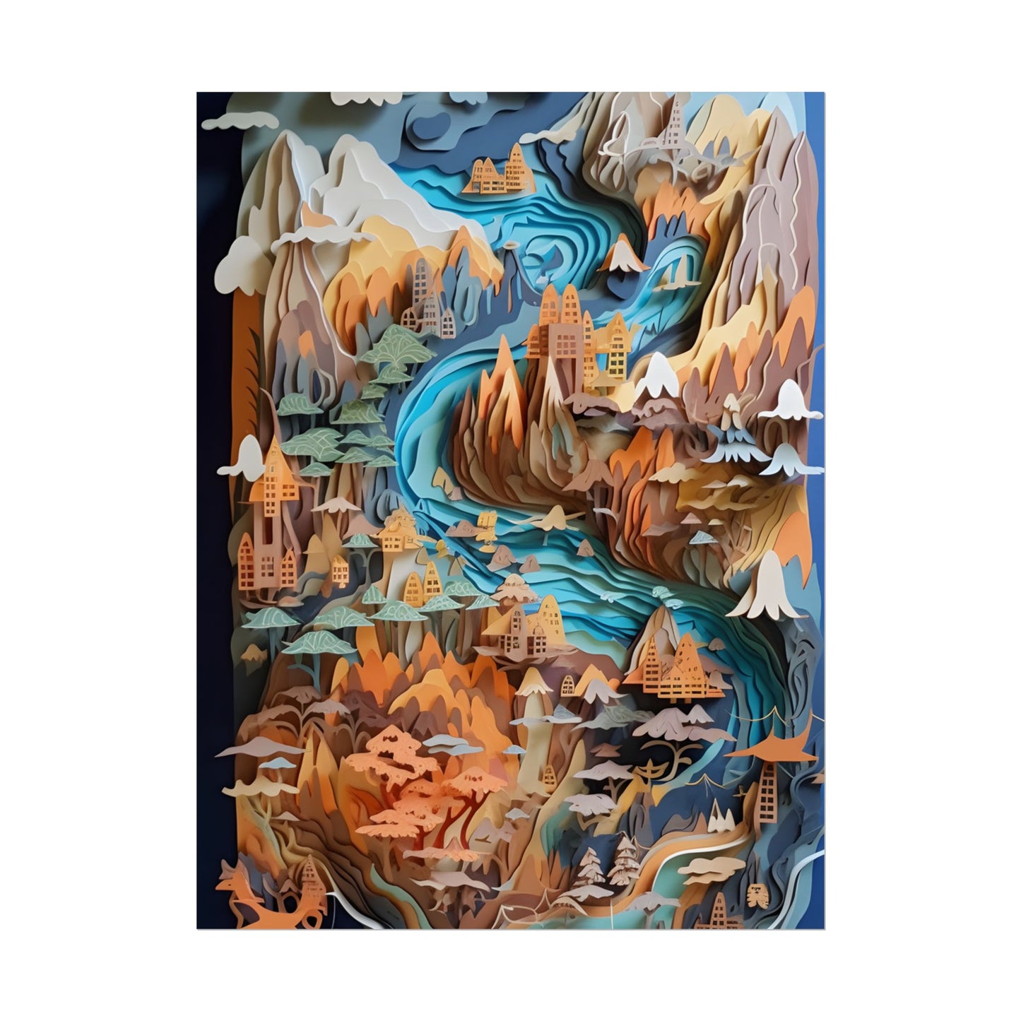 Vibrant Paper Quilling Paradise: Tropical Island Landscape with Colorful Flower - Poster