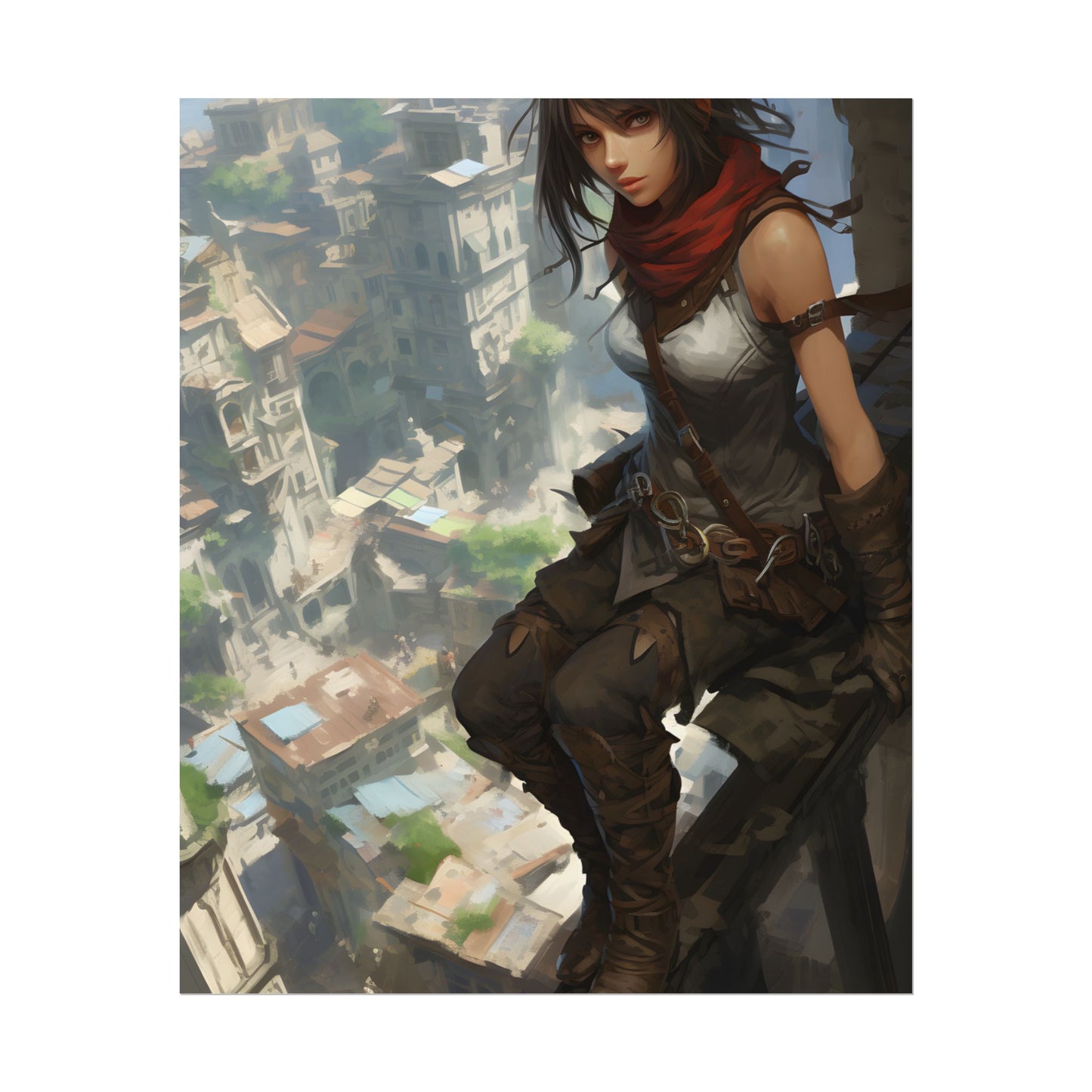 Anime Fantasy Bird's Eye View: White Feathers Digital Art - Poster