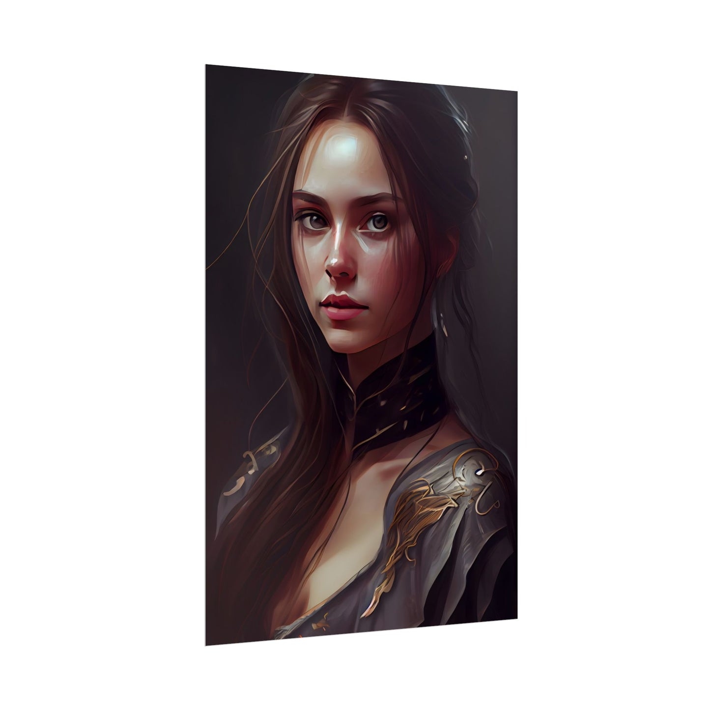 Elegant Indoor Portrait: Brown Hair Beauty - Poster