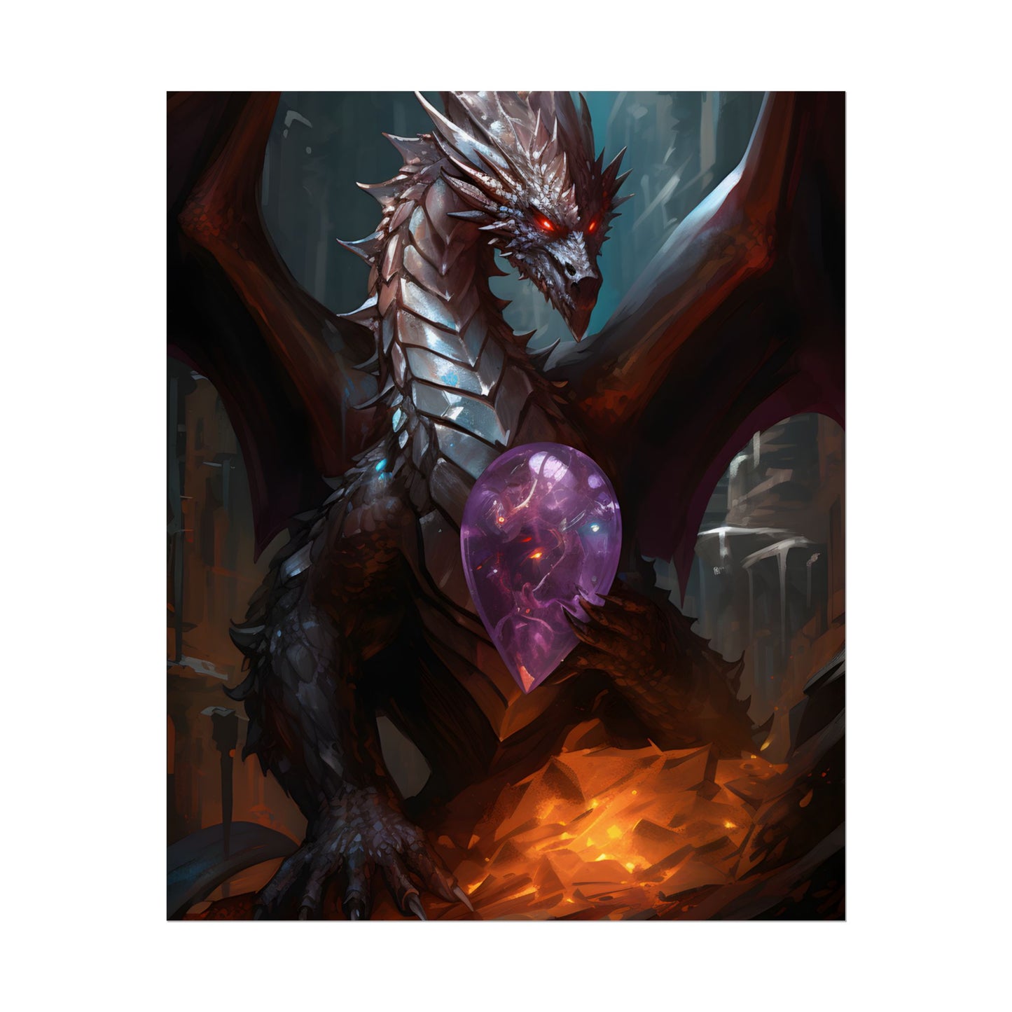 Ancient Fantasy Dragon Guarding Lair: Mythical Artwork - Poster