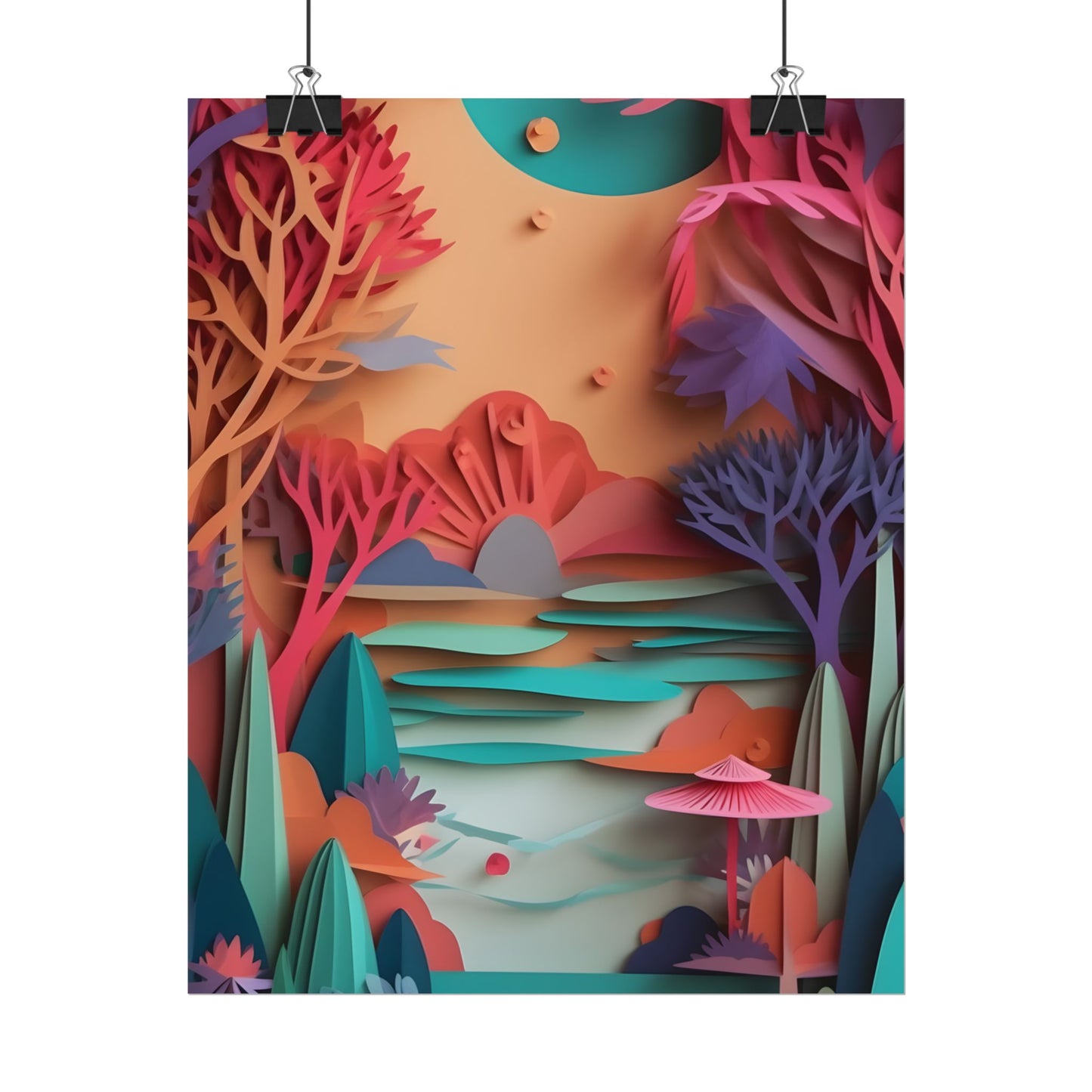Whimsical Quilling Japanese Landscape: Intricate Paper Art Design - Poster