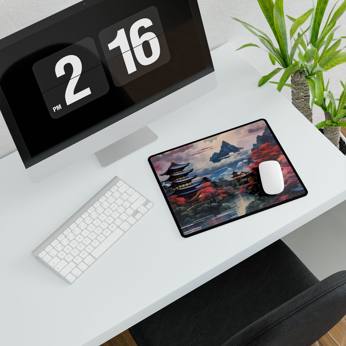 Wonderful Japanese River Scene with Serene Flowers - Desk Mat