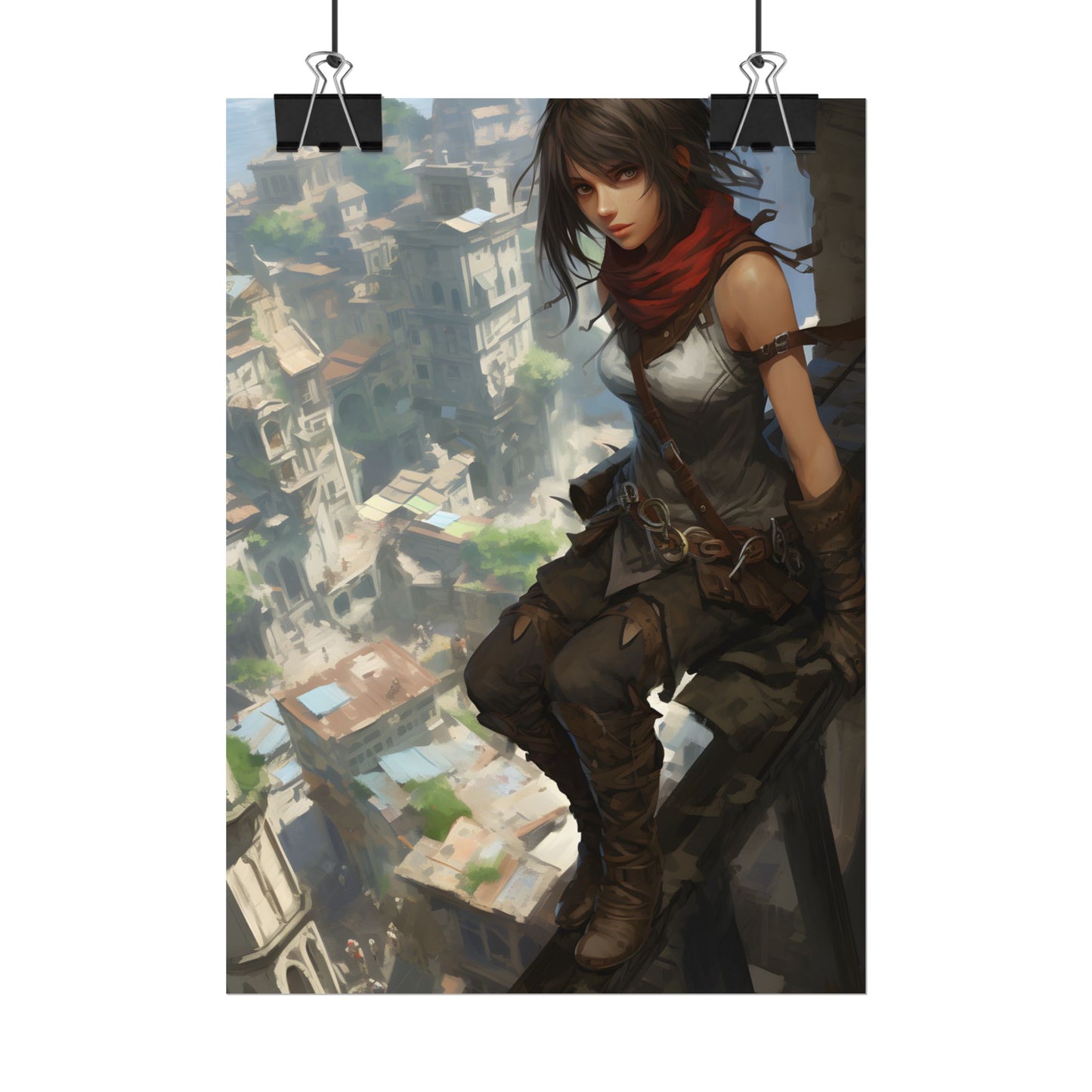 Anime Fantasy Bird's Eye View: White Feathers Digital Art - Poster