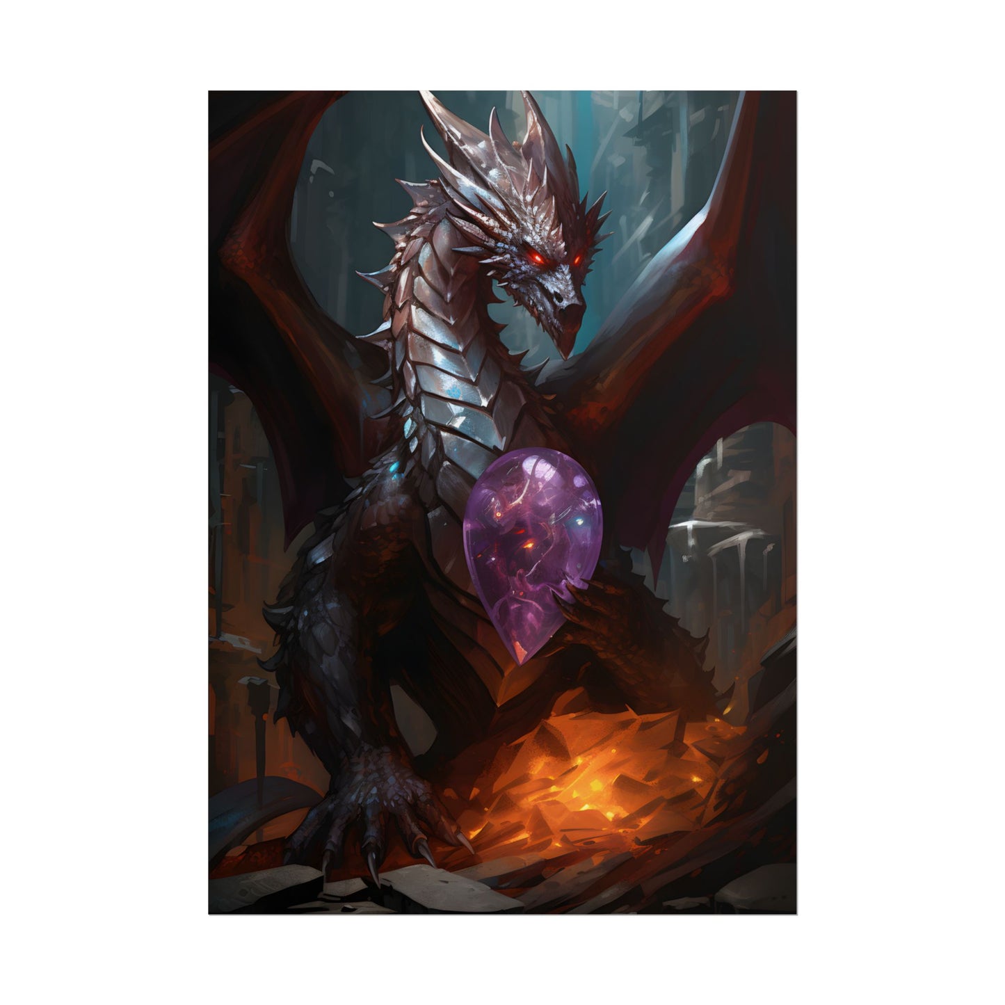 Ancient Fantasy Dragon Guarding Lair: Mythical Artwork - Poster